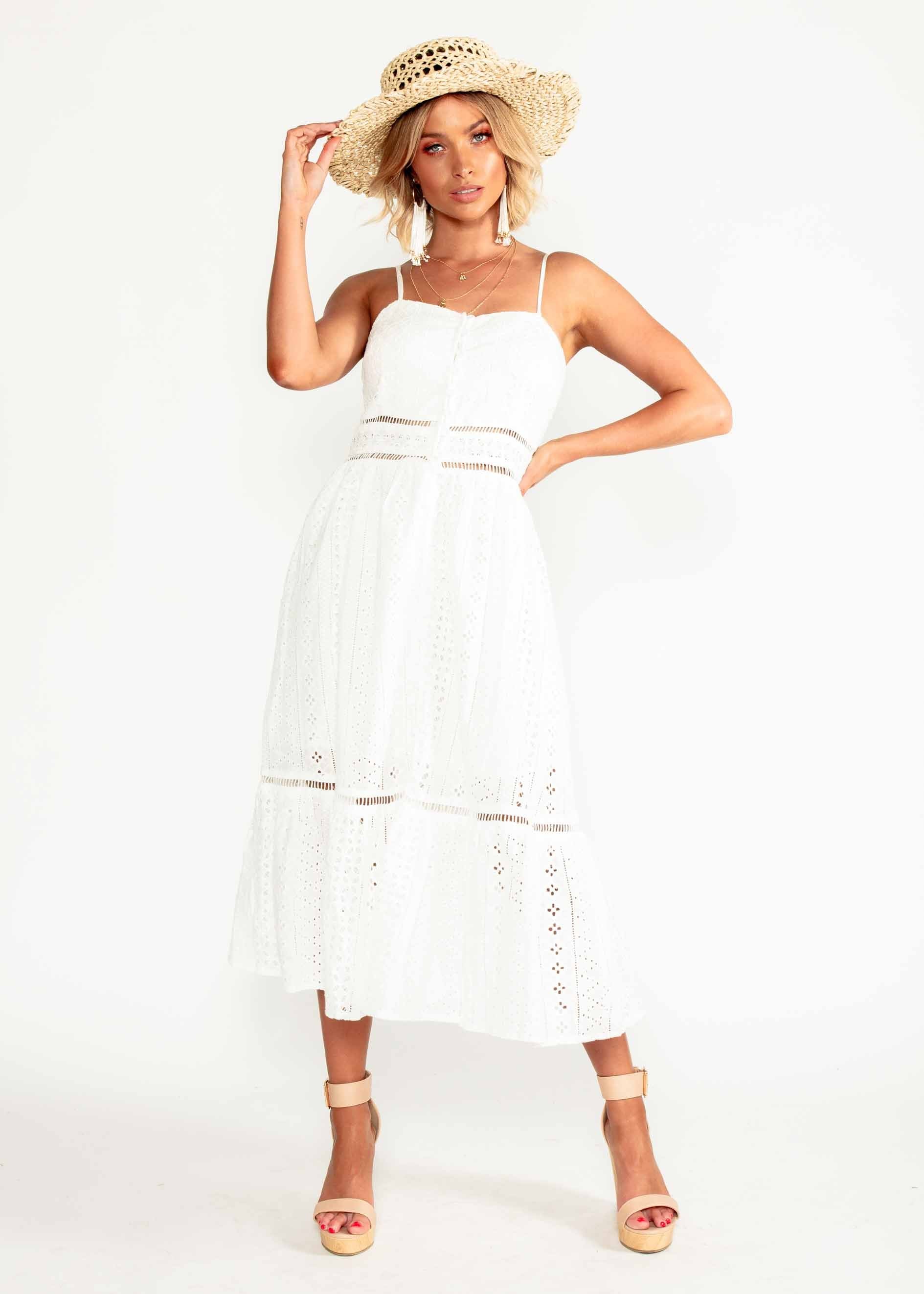With Grace Embroidered Midi Dress - White