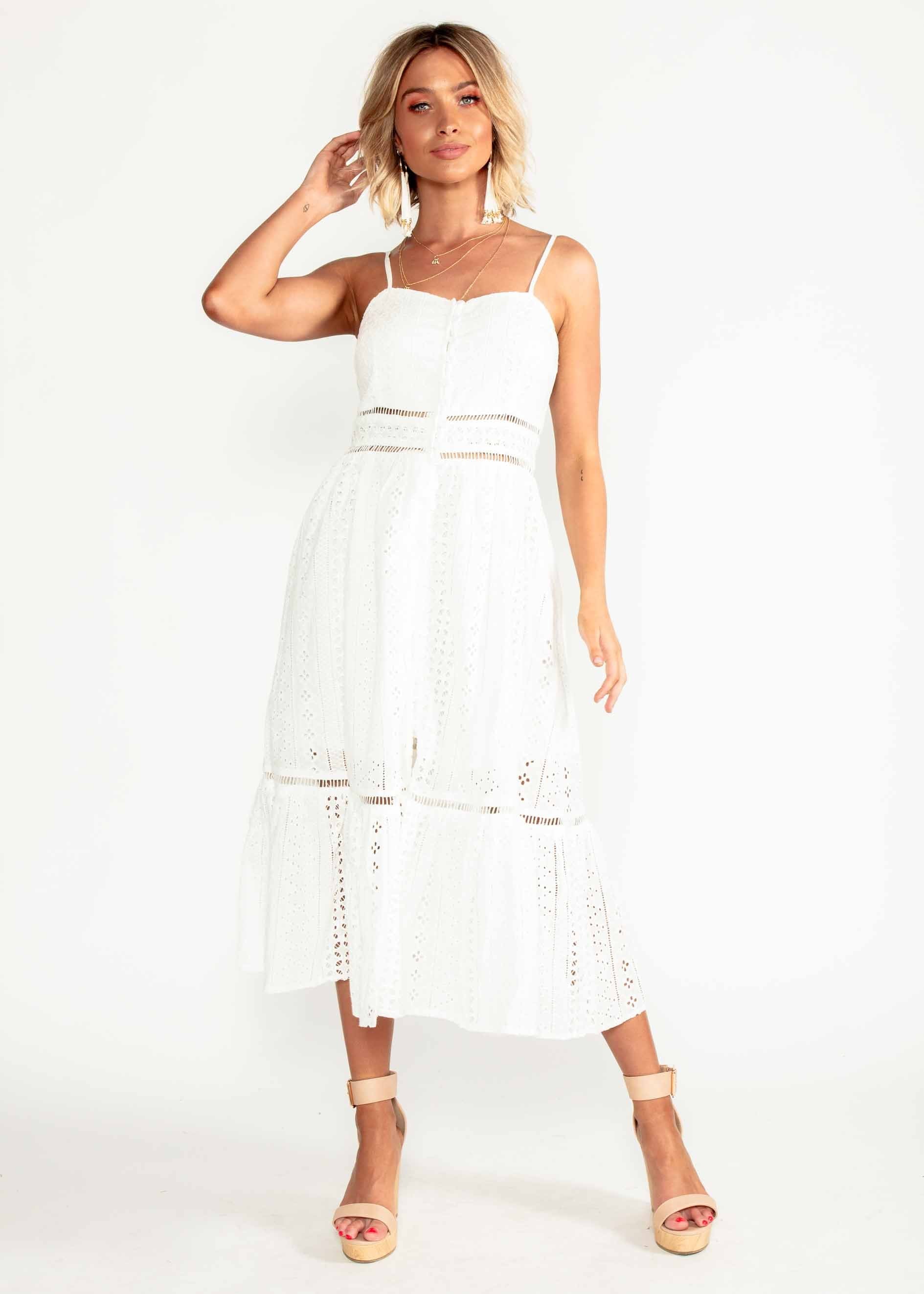 With Grace Embroidered Midi Dress - White