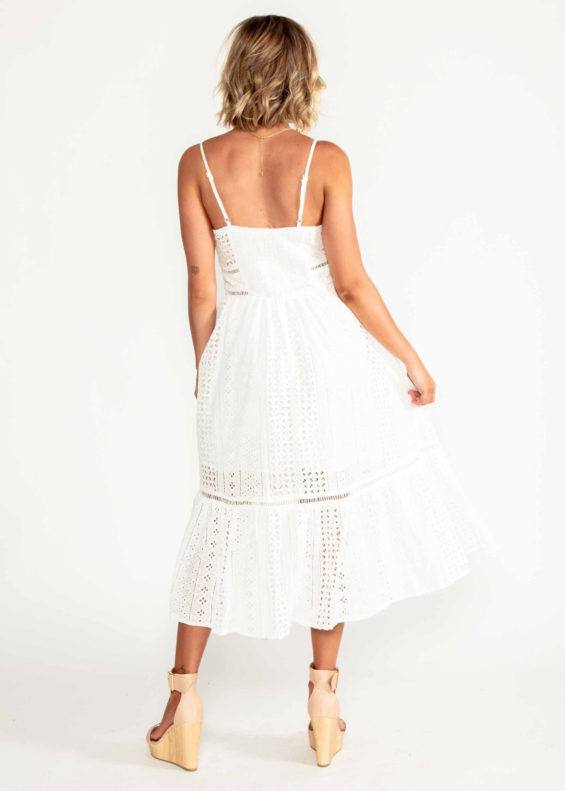 With Grace Embroidered Midi Dress - White
