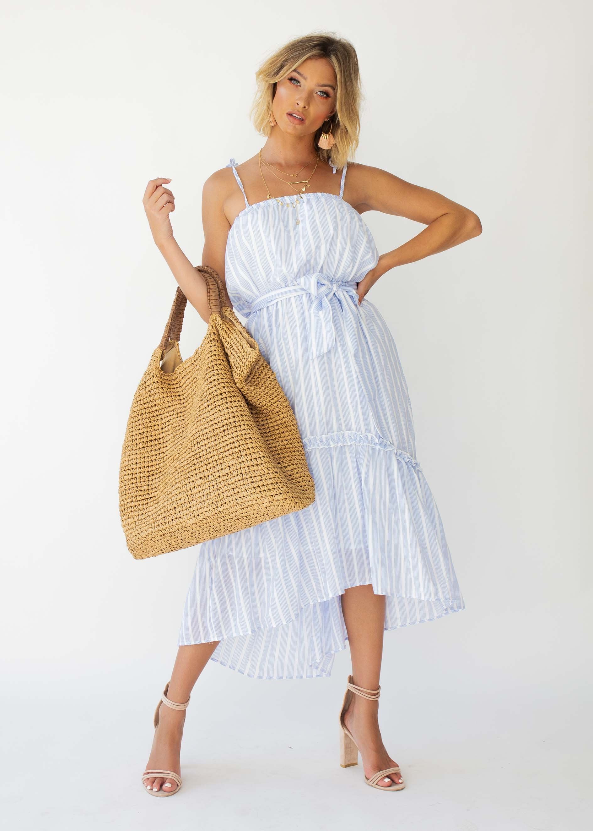 Frankie Hi-Lo Midi Dress - Blue Stripe