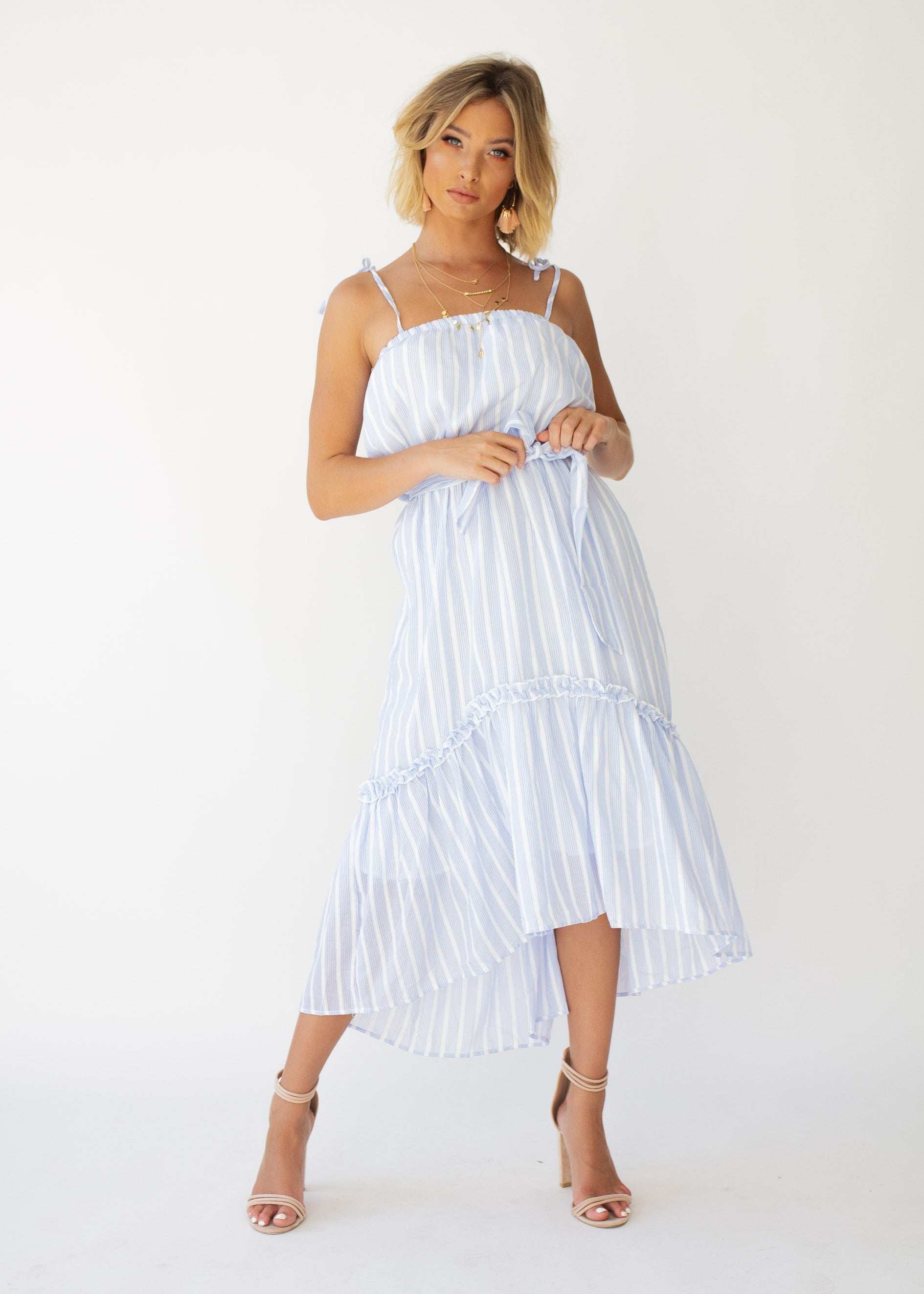 Frankie Hi-Lo Midi Dress - Blue Stripe