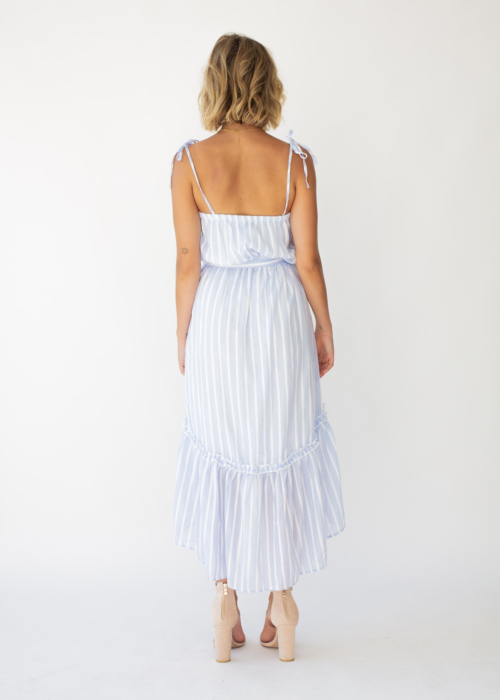 Frankie Hi-Lo Midi Dress - Blue Stripe