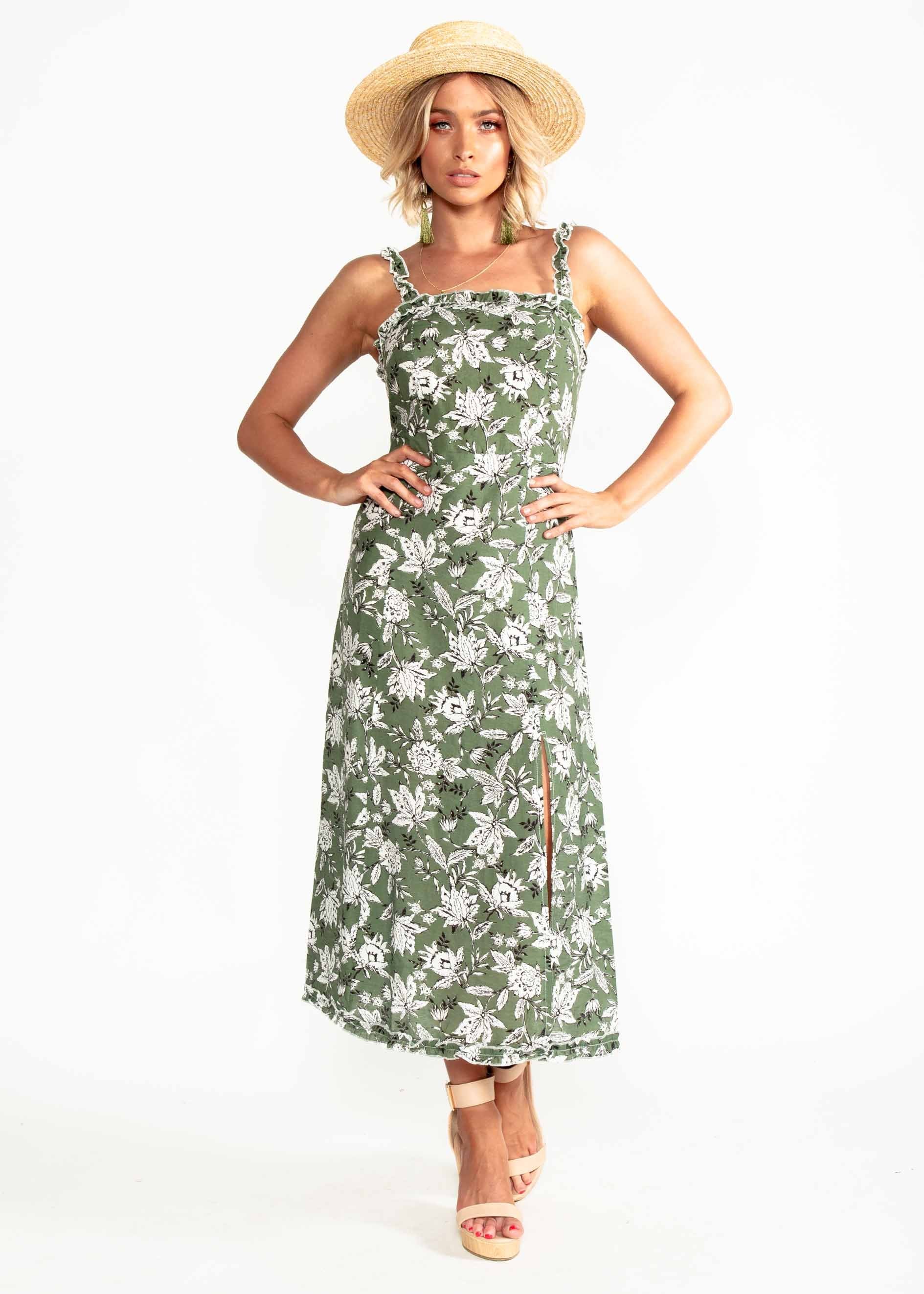 Wildest Dreams Midi Dress - Khaki Floral