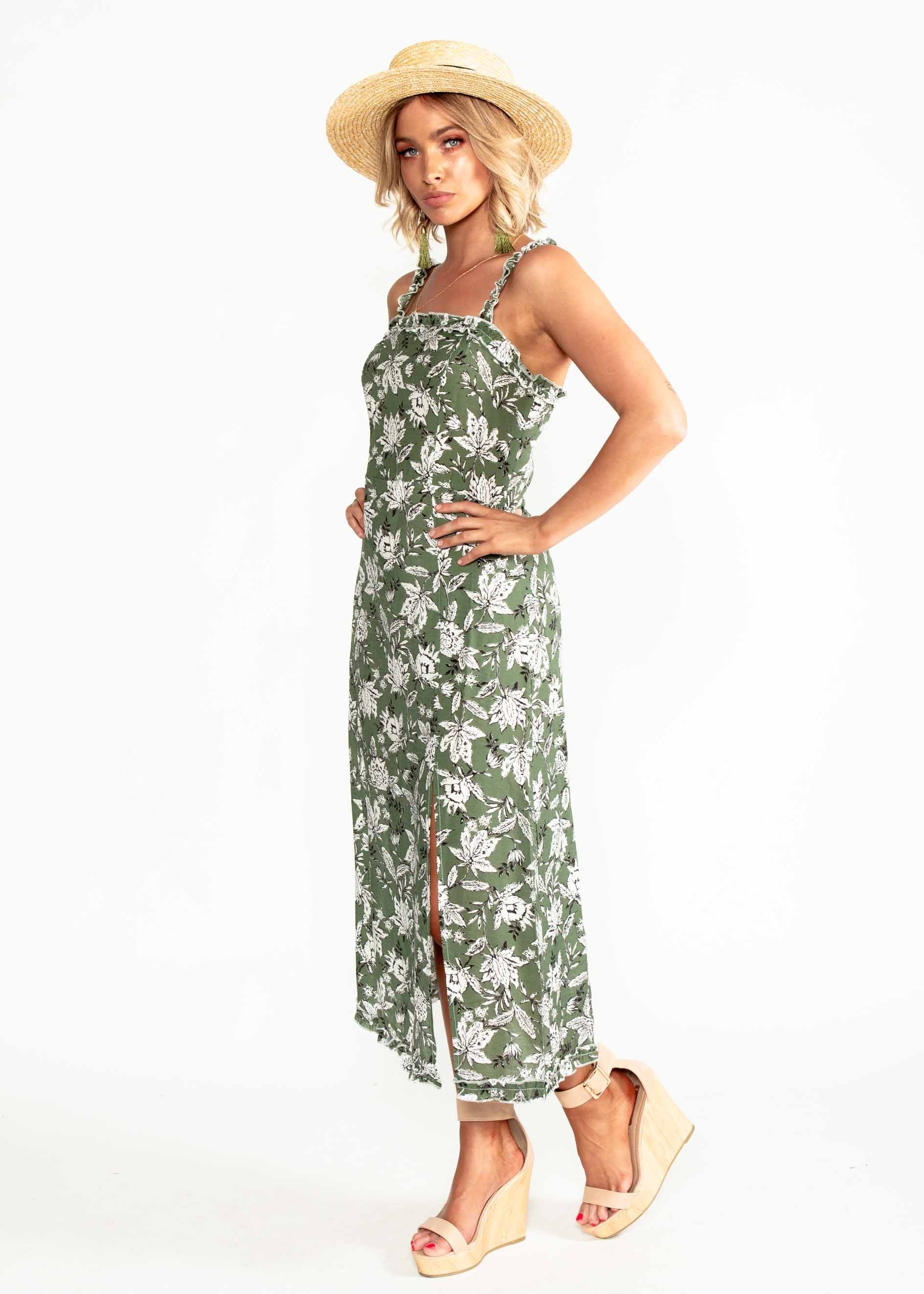 Wildest Dreams Midi Dress - Khaki Floral