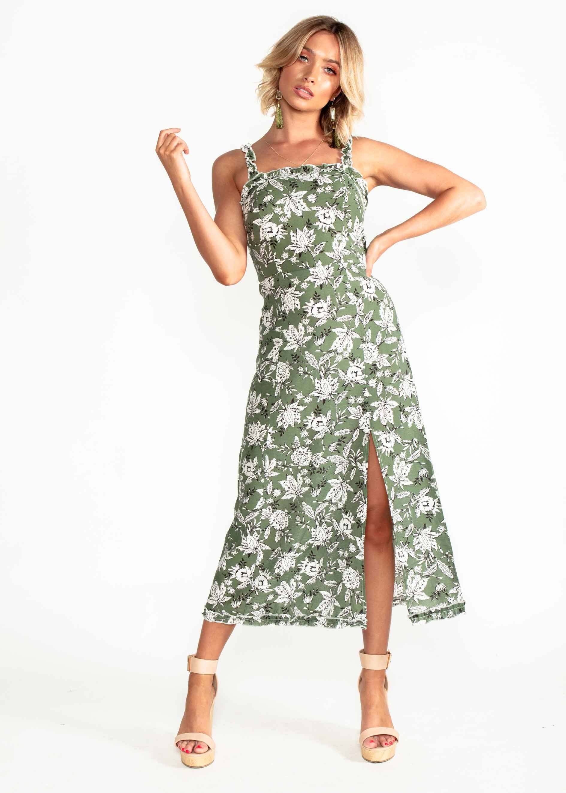 Wildest Dreams Midi Dress - Khaki Floral