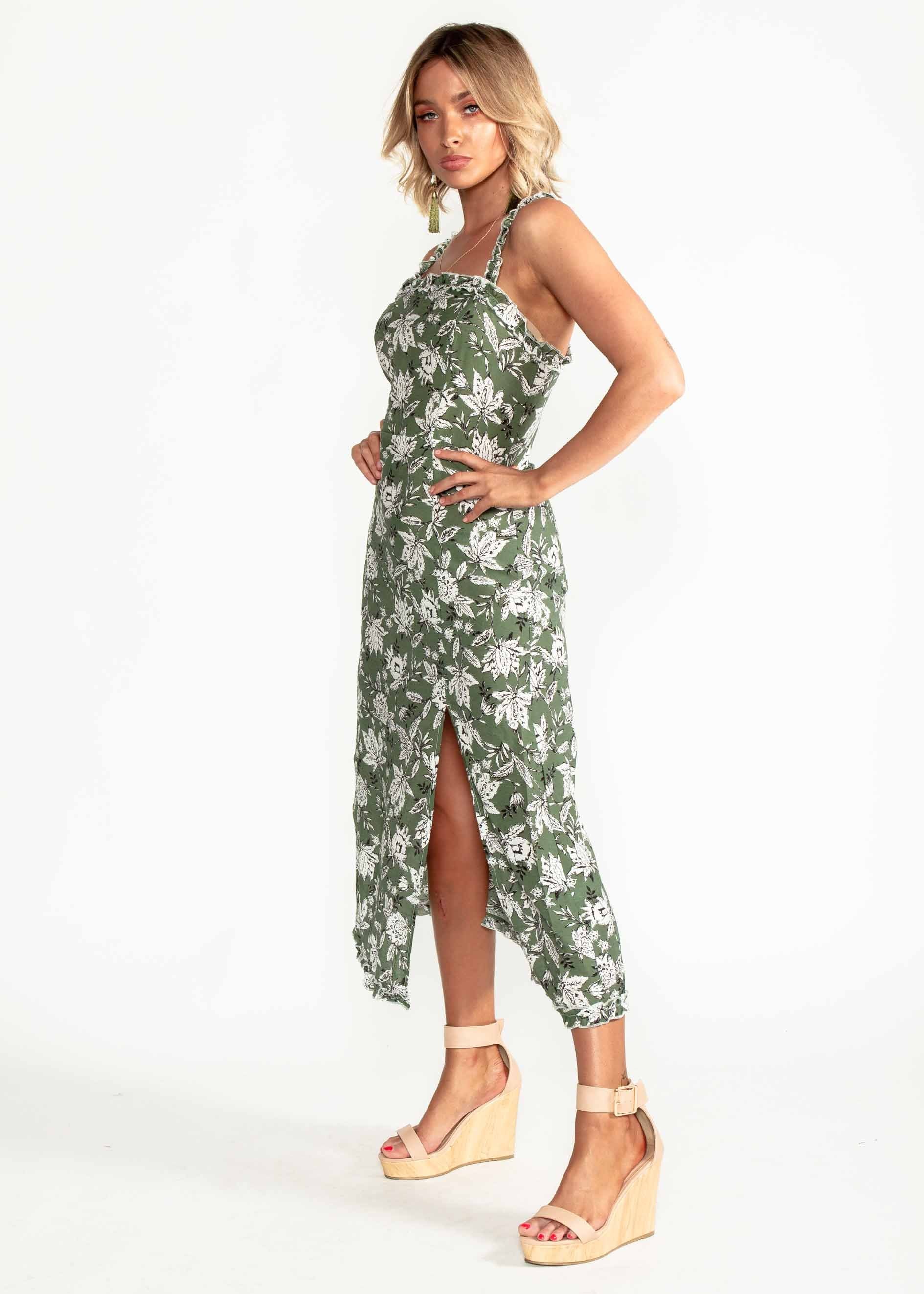 Wildest Dreams Midi Dress - Khaki Floral