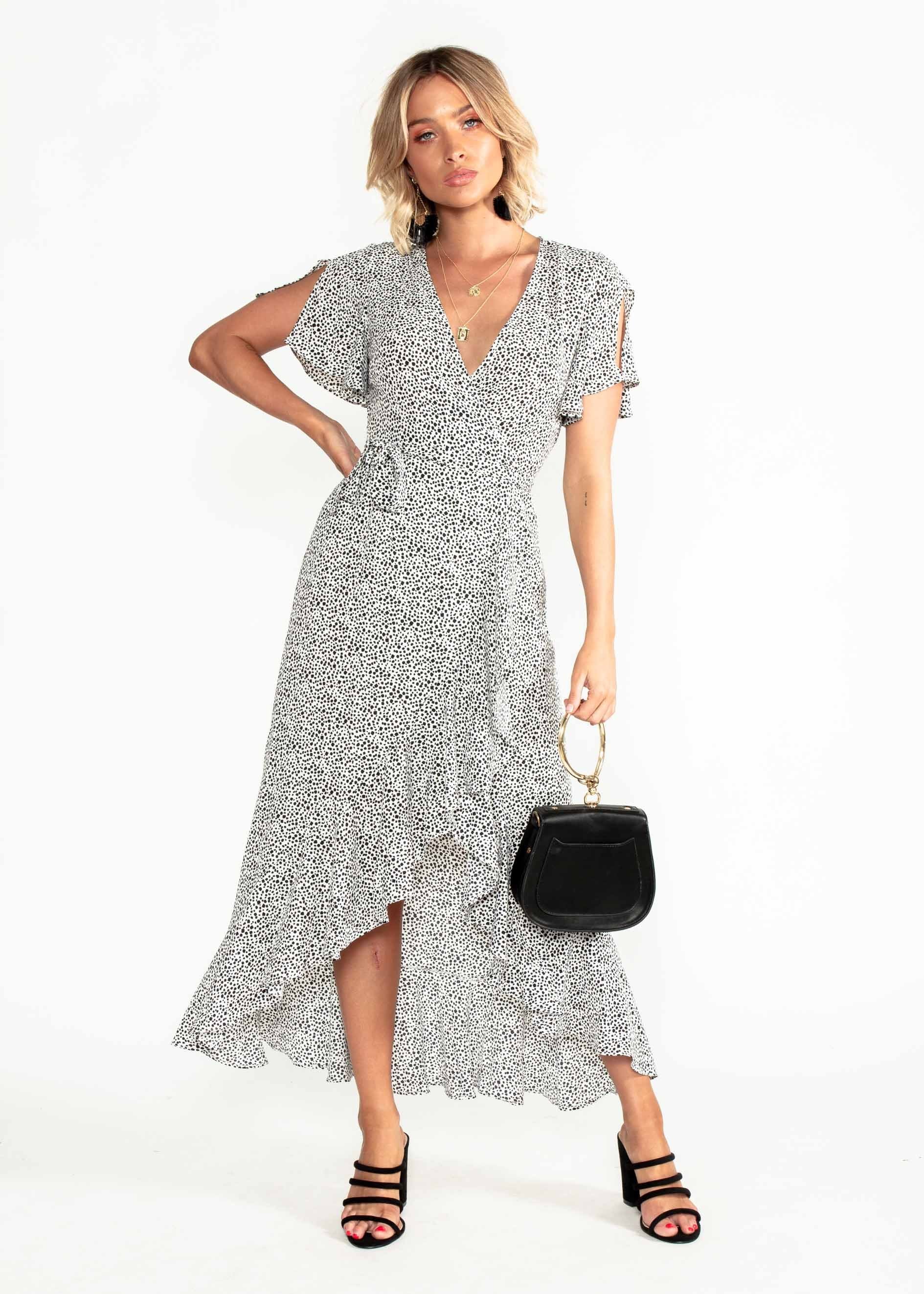 First Look Wrap Midi Dress - White/Black