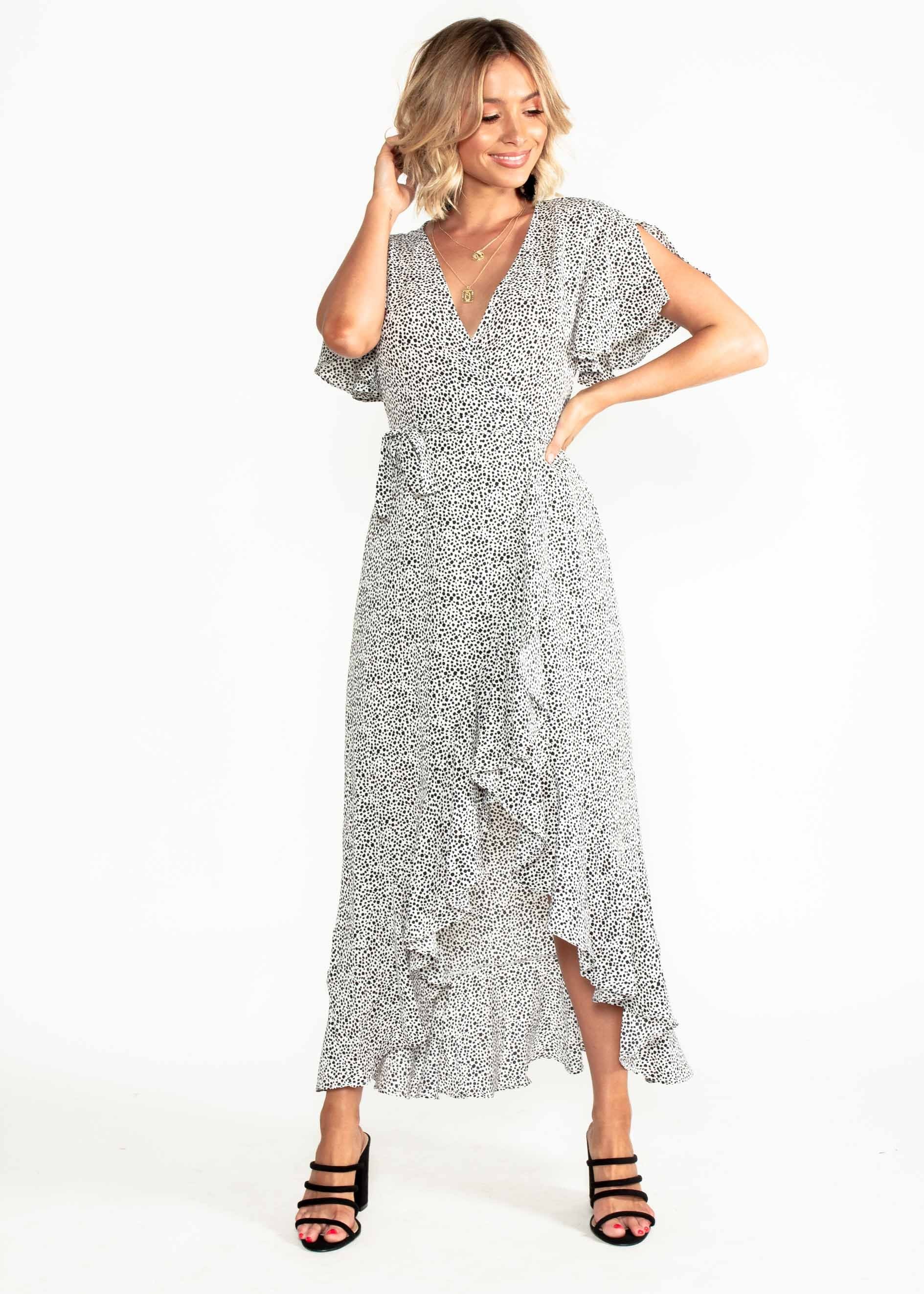 First Look Wrap Midi Dress - White/Black