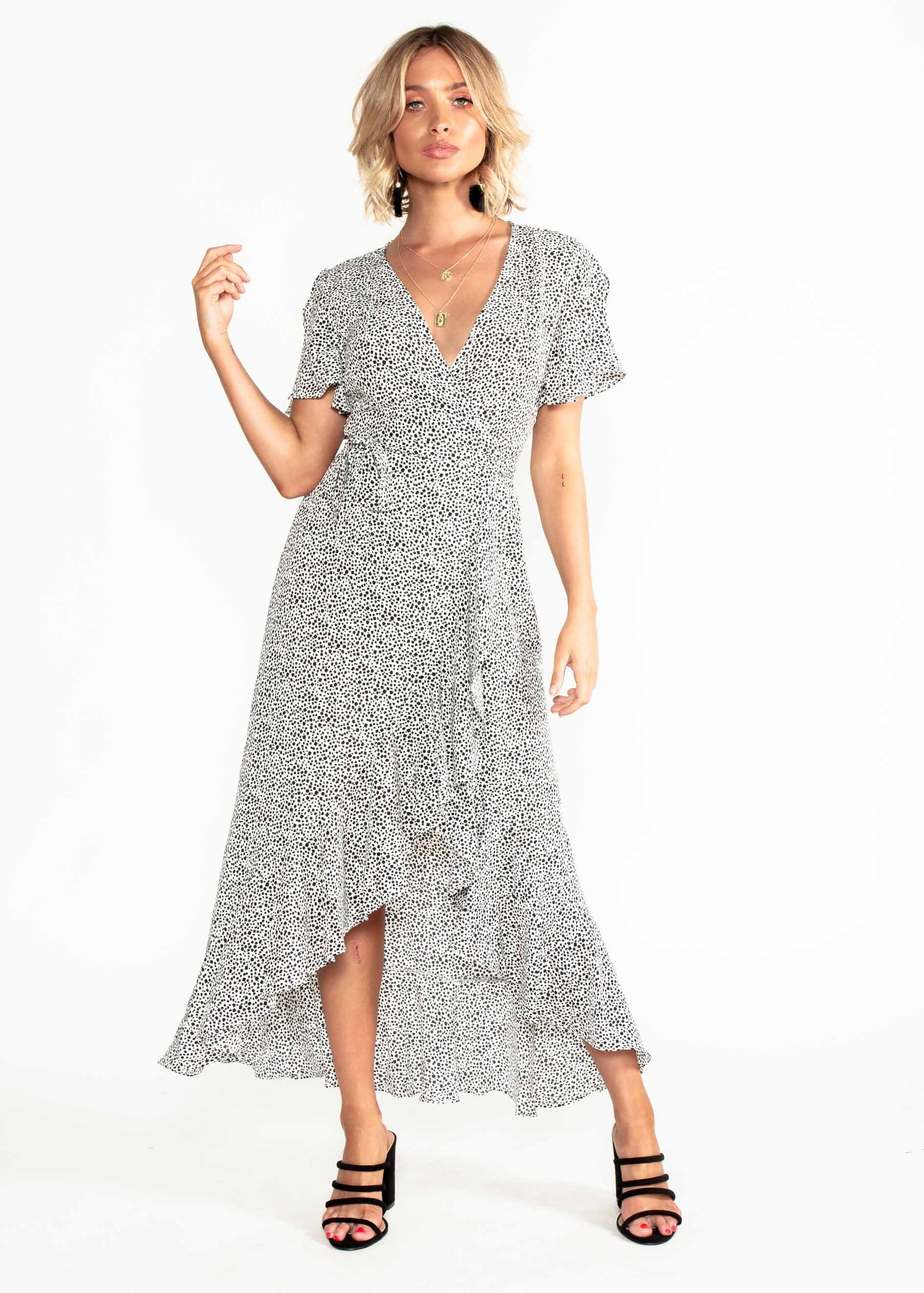 First Look Wrap Midi Dress - White/Black