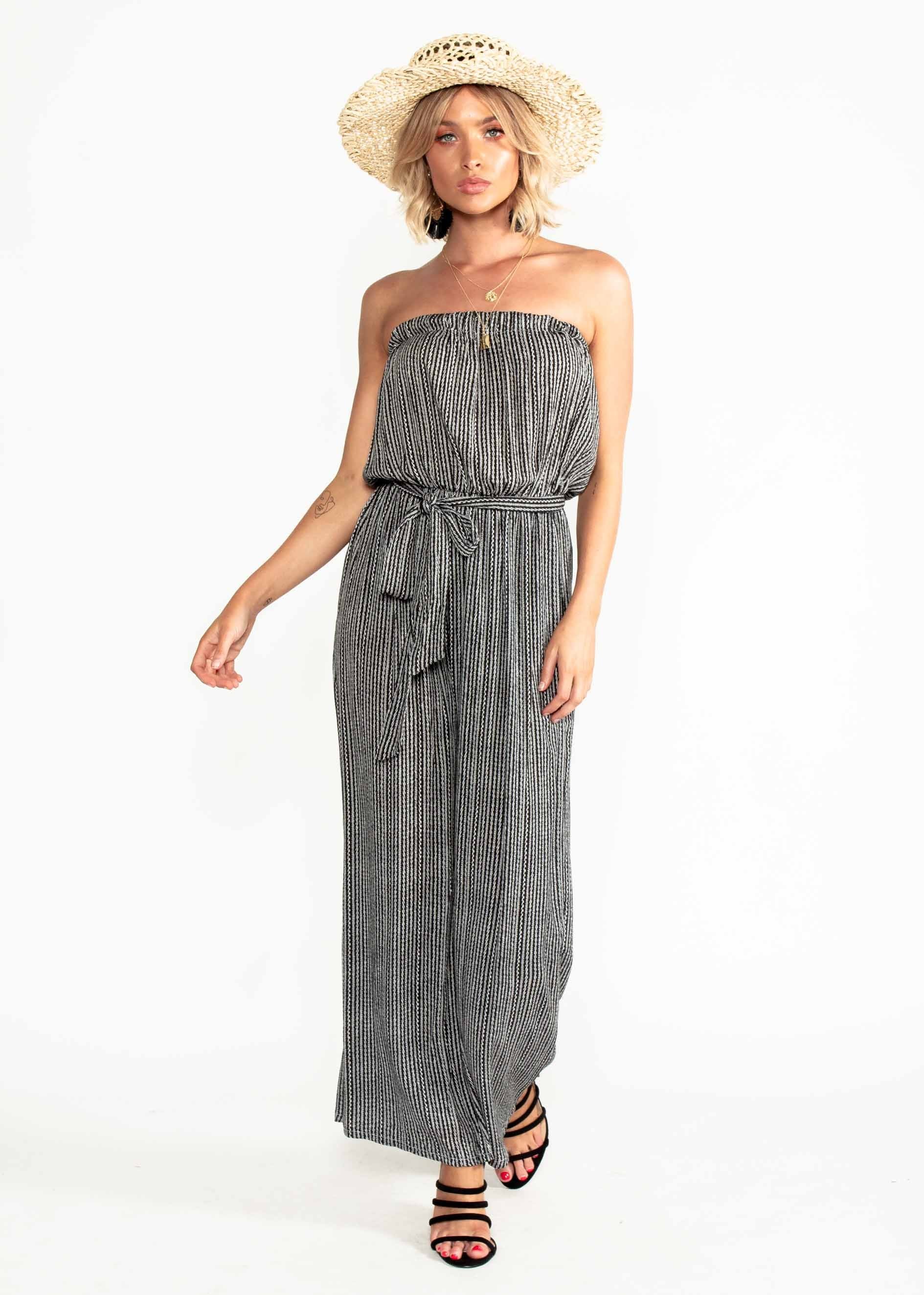 Dream Big Strapless Pantsuit w/ Tie - Black Print
