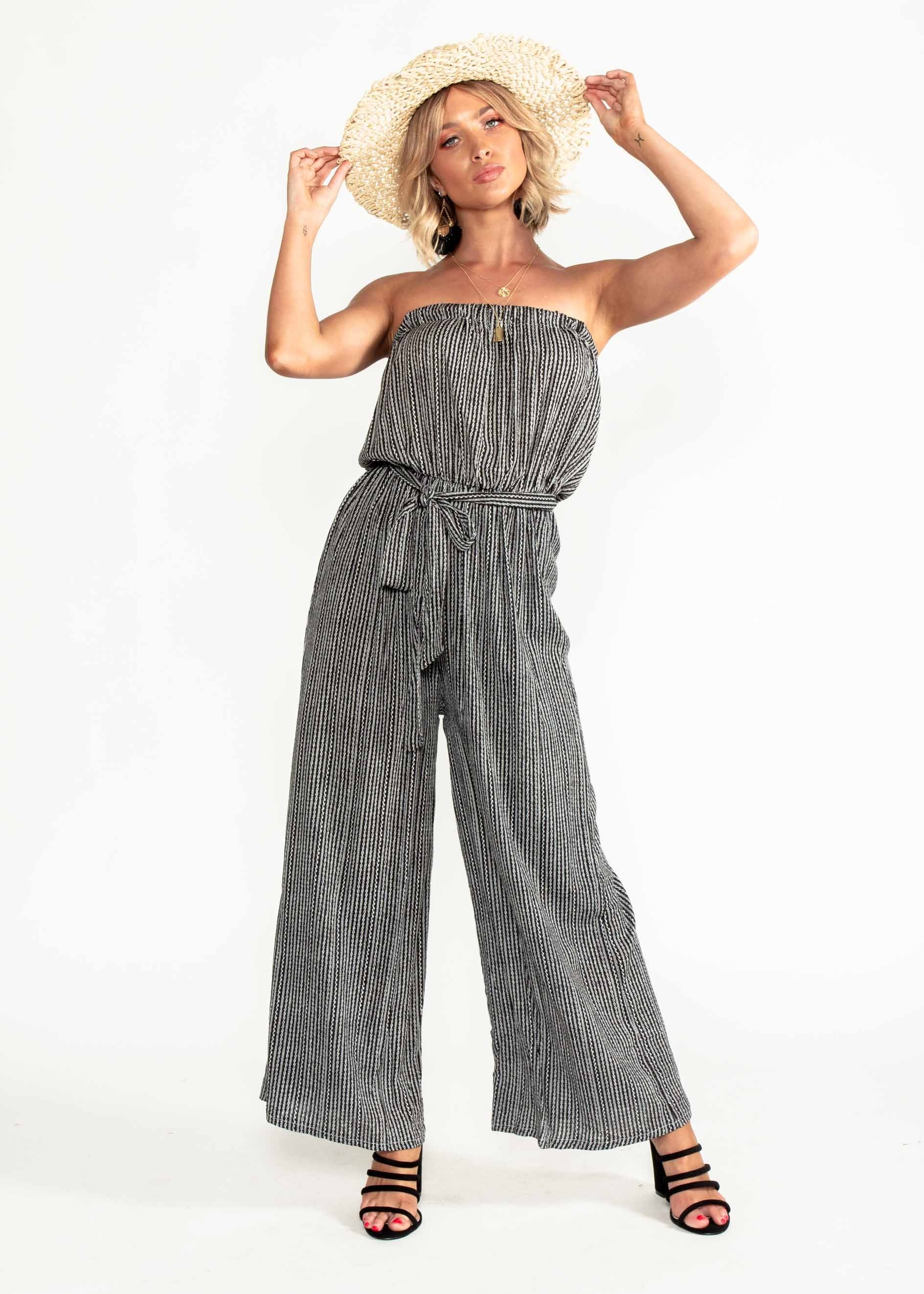 Dream Big Strapless Pantsuit w/ Tie - Black Print