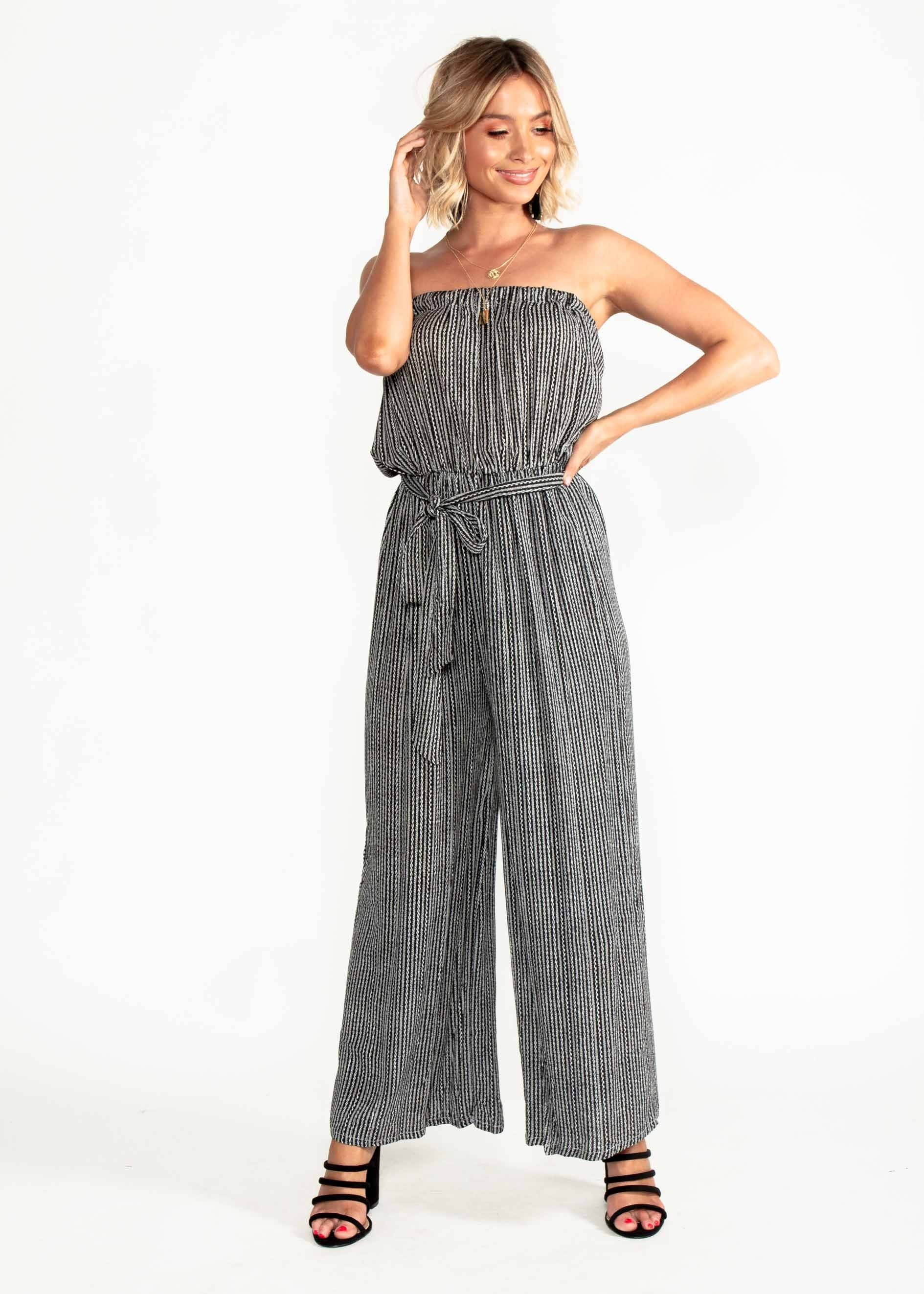 Dream Big Strapless Pantsuit w/ Tie - Black Print