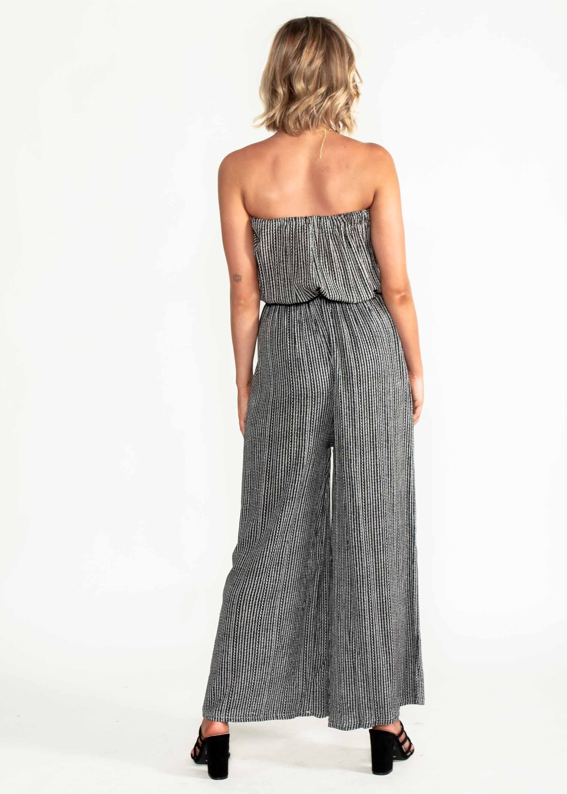 Dream Big Strapless Pantsuit w/ Tie - Black Print
