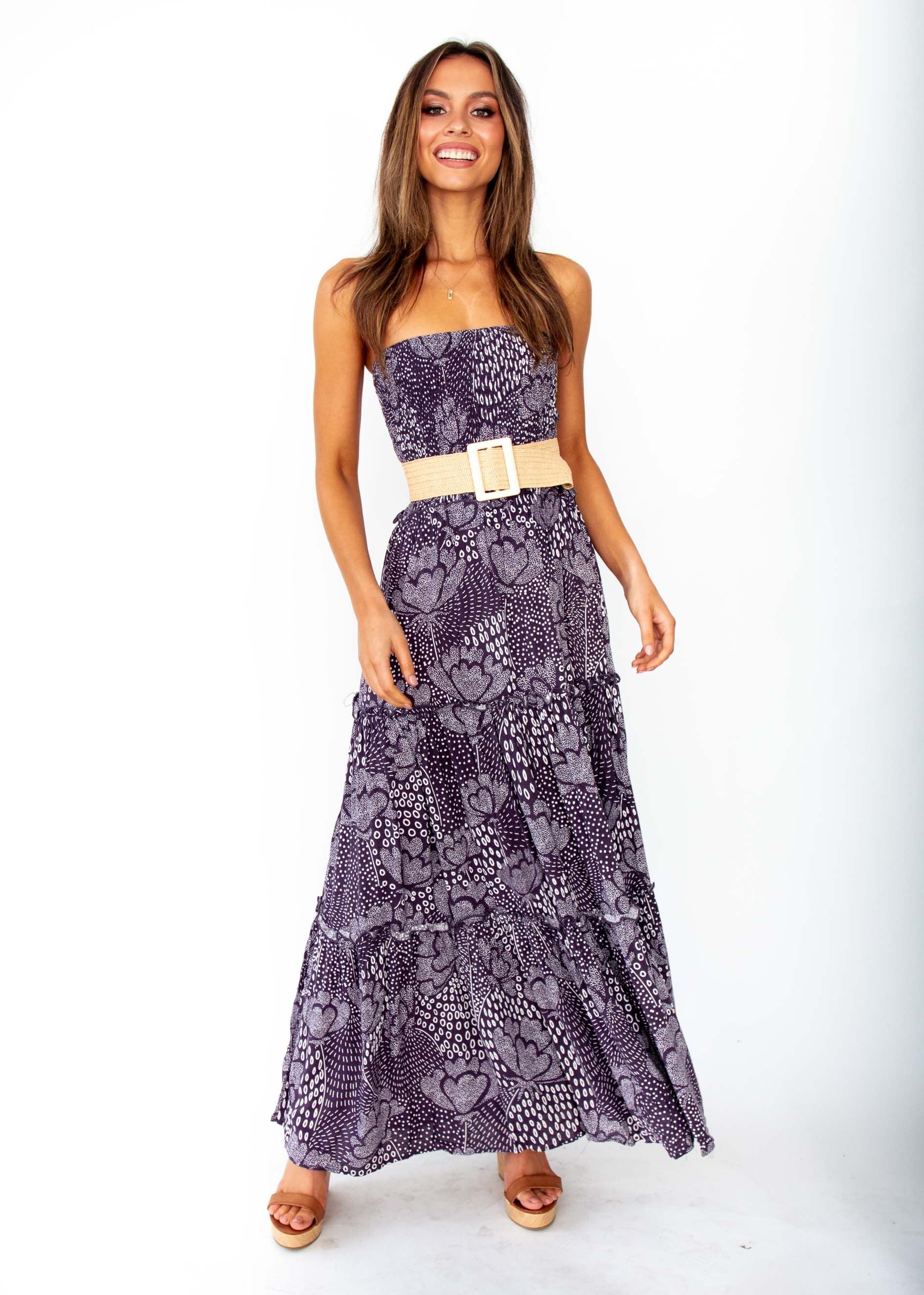 Women's Indra Strapless Maxi Dress - Navy Twilight Print