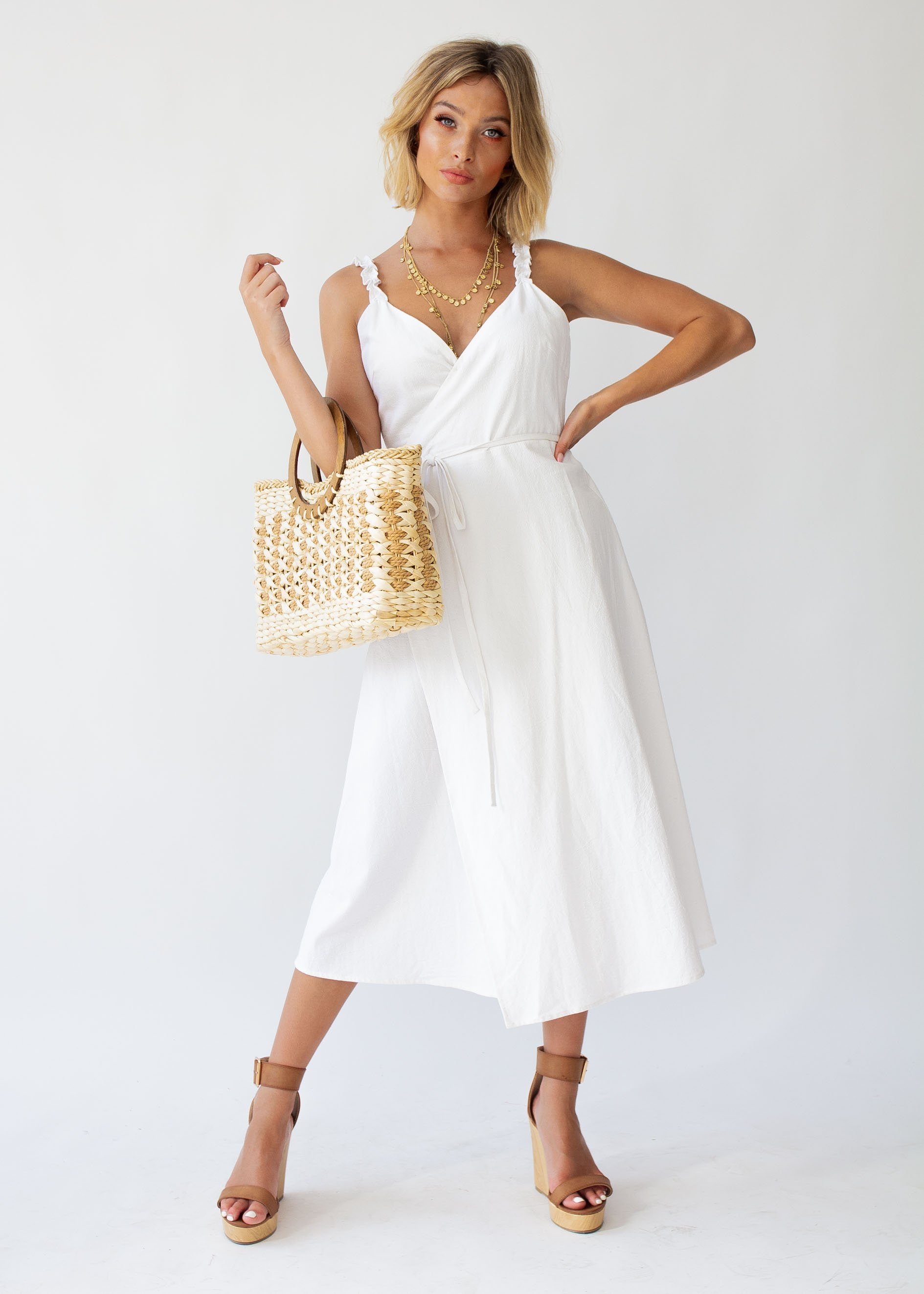Salt Breeze Wrap Midi Dress - White