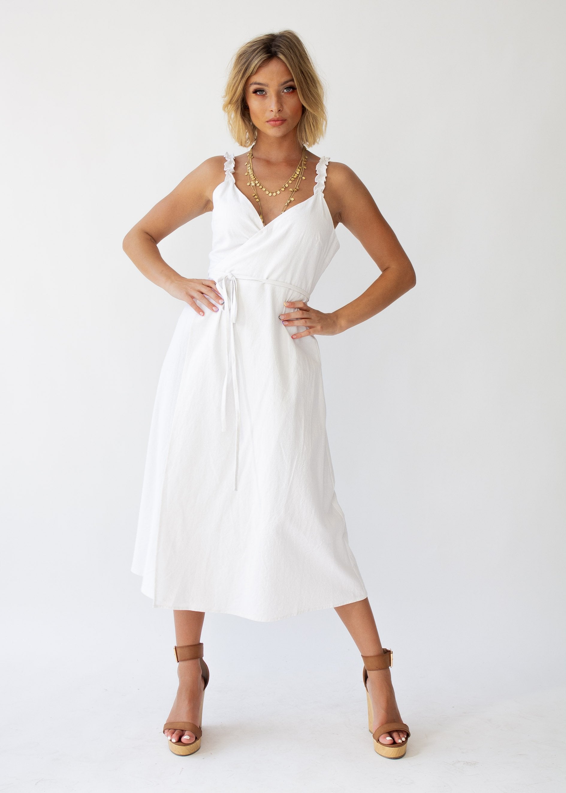 Salt Breeze Wrap Midi Dress - White