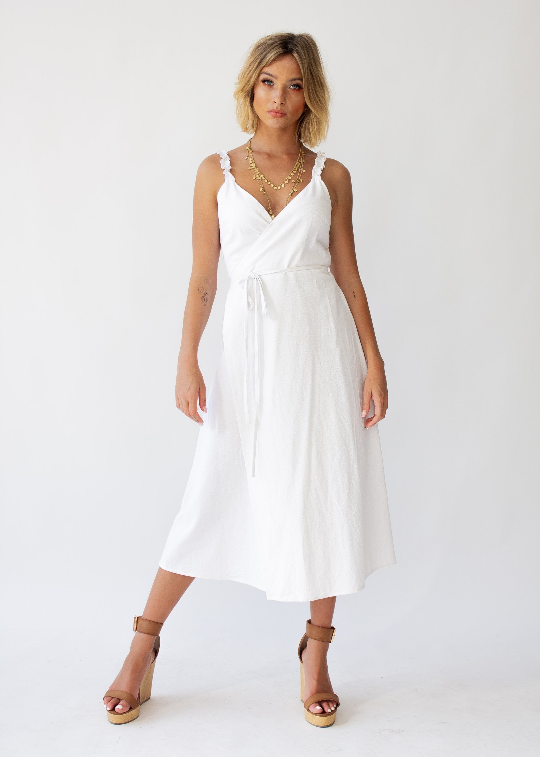 Salt Breeze Wrap Midi Dress - White