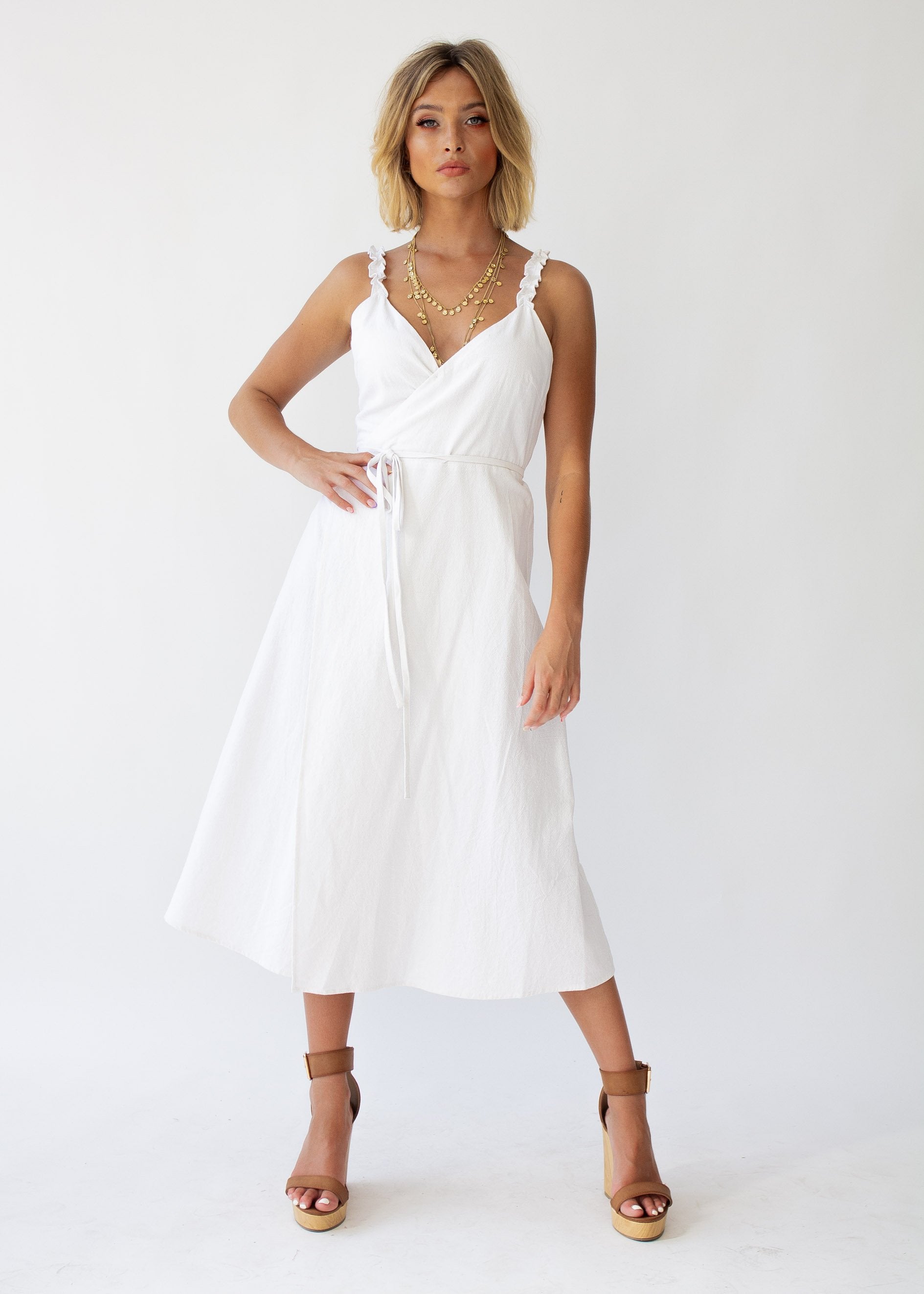 Salt Breeze Wrap Midi Dress - White