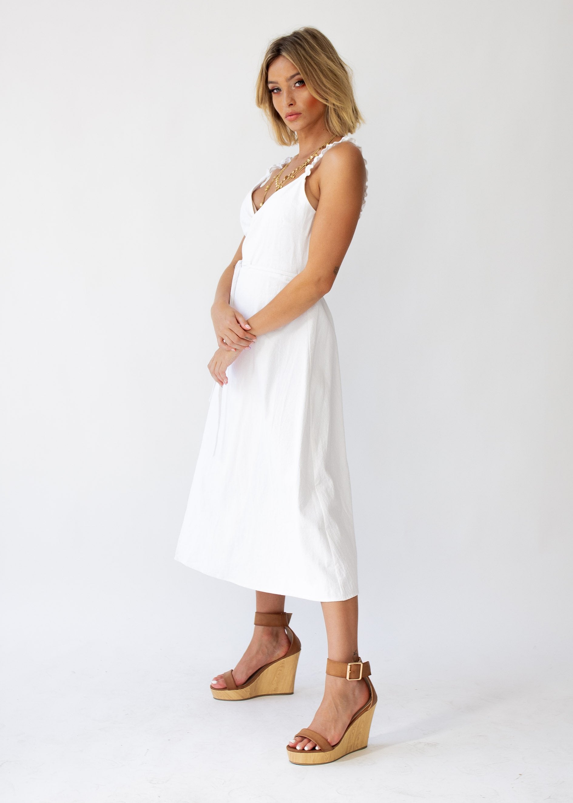 Salt Breeze Wrap Midi Dress - White