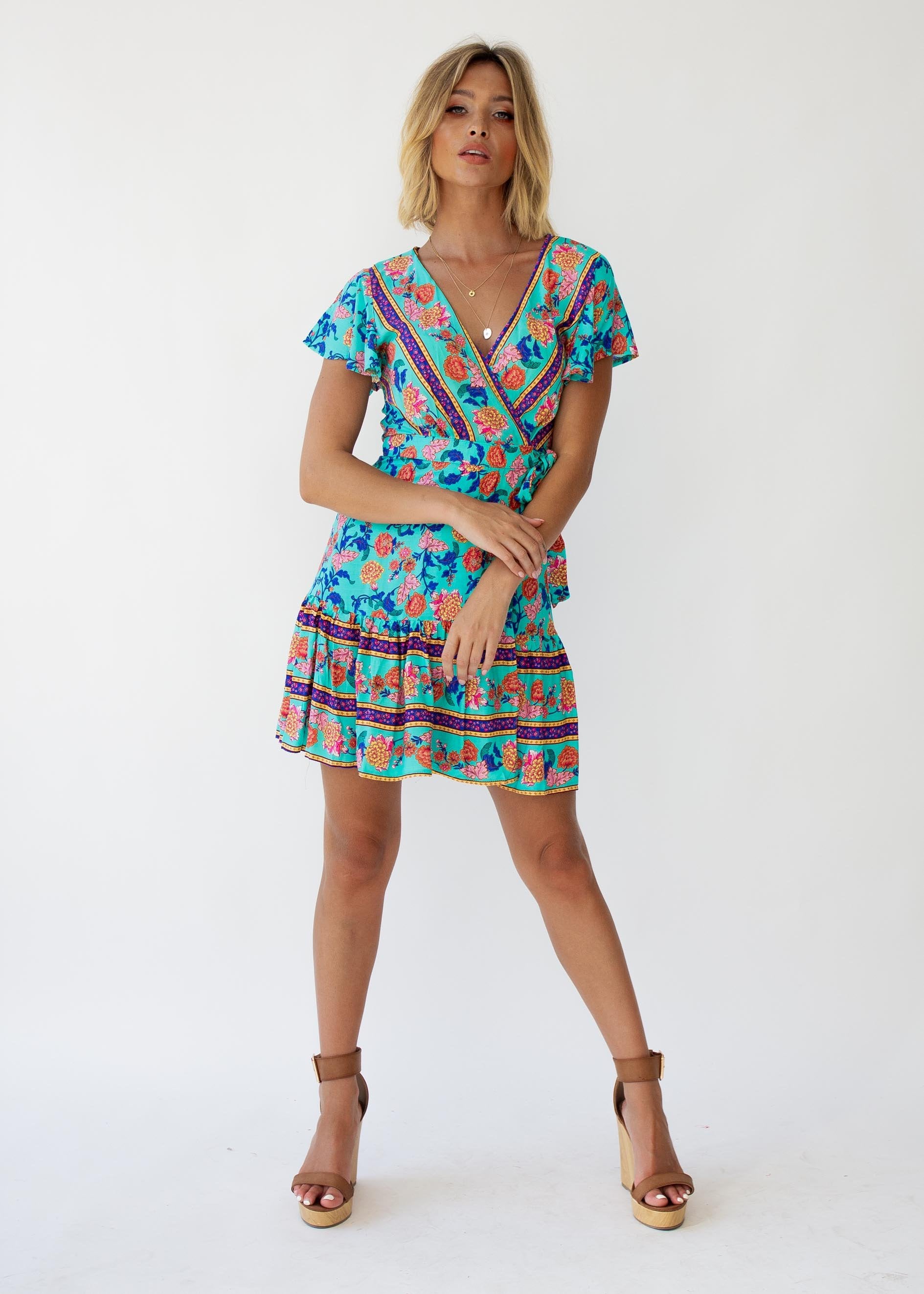 Le Sienna Wrap Dress - Teal Garden