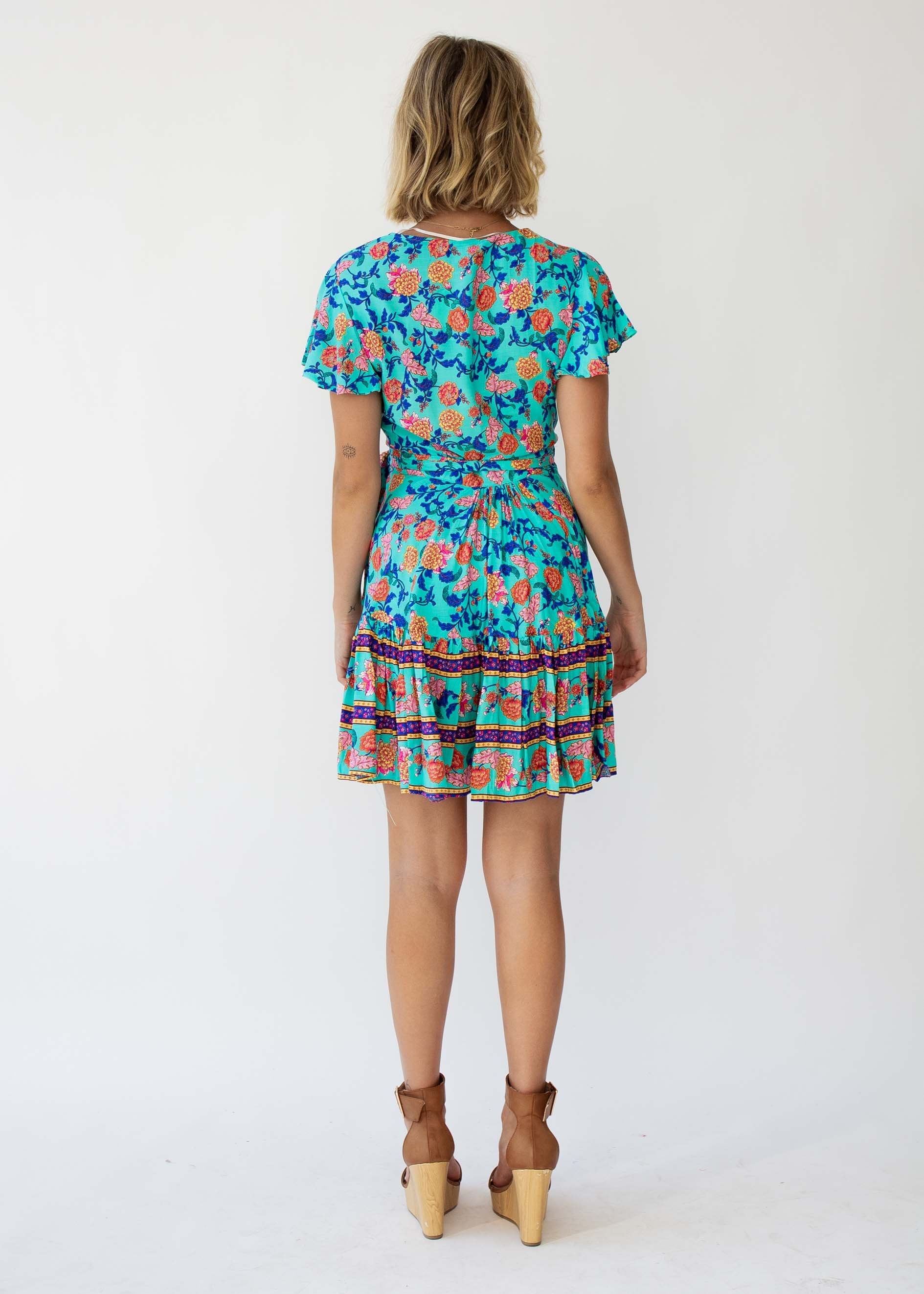Le Sienna Wrap Dress - Teal Garden
