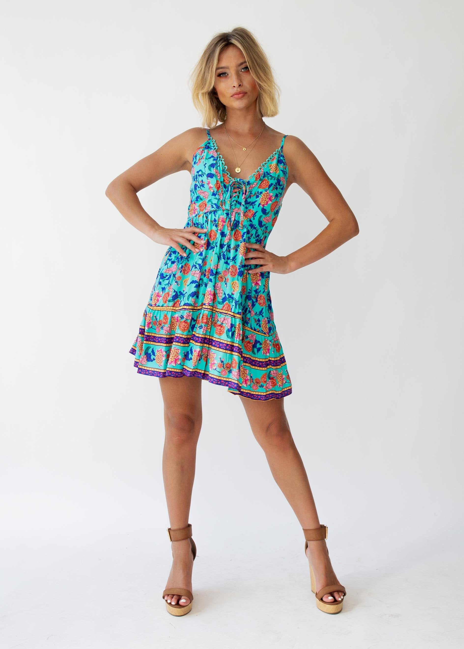 Florence Swing Dress - Teal Garden