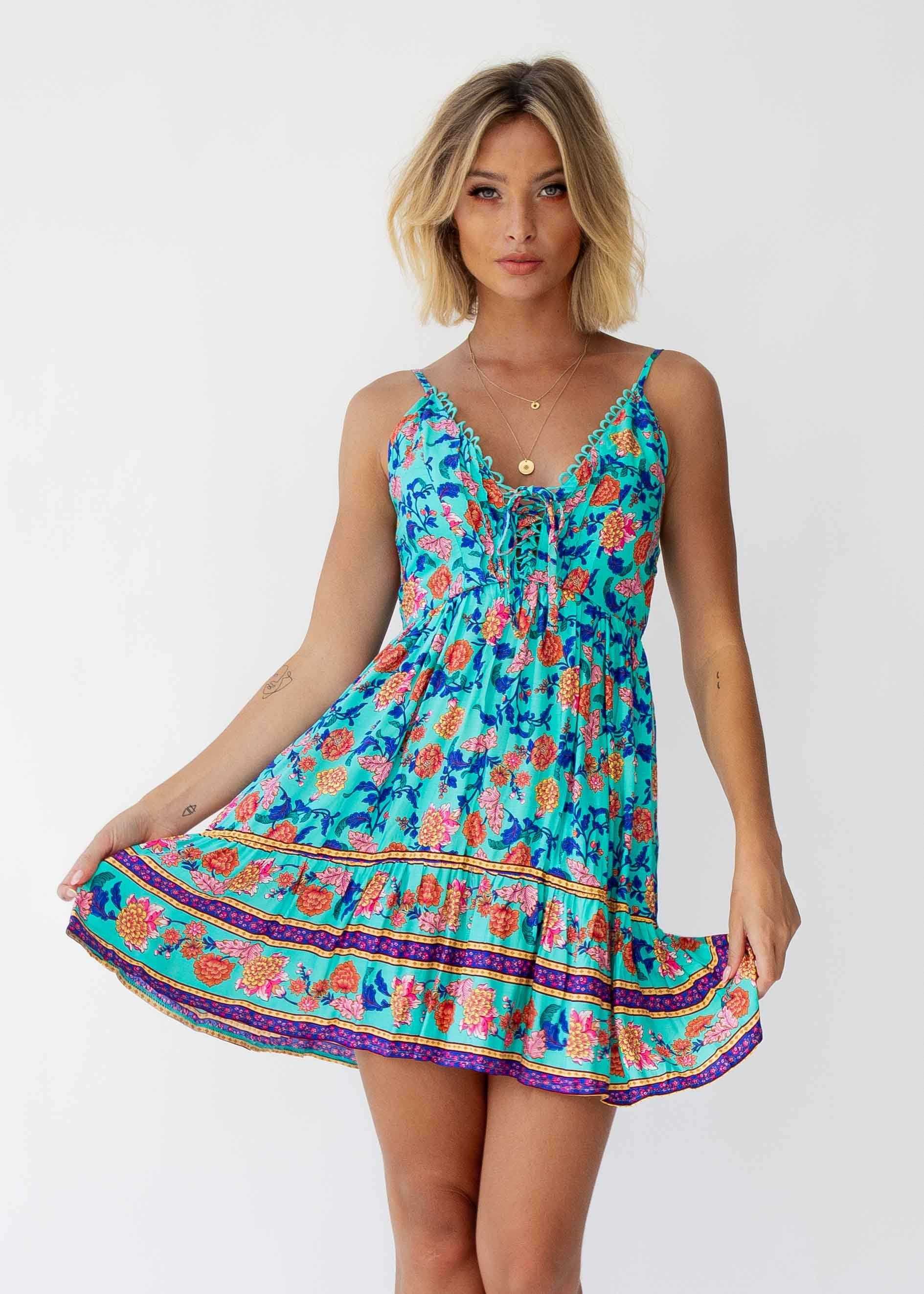 Florence Swing Dress - Teal Garden