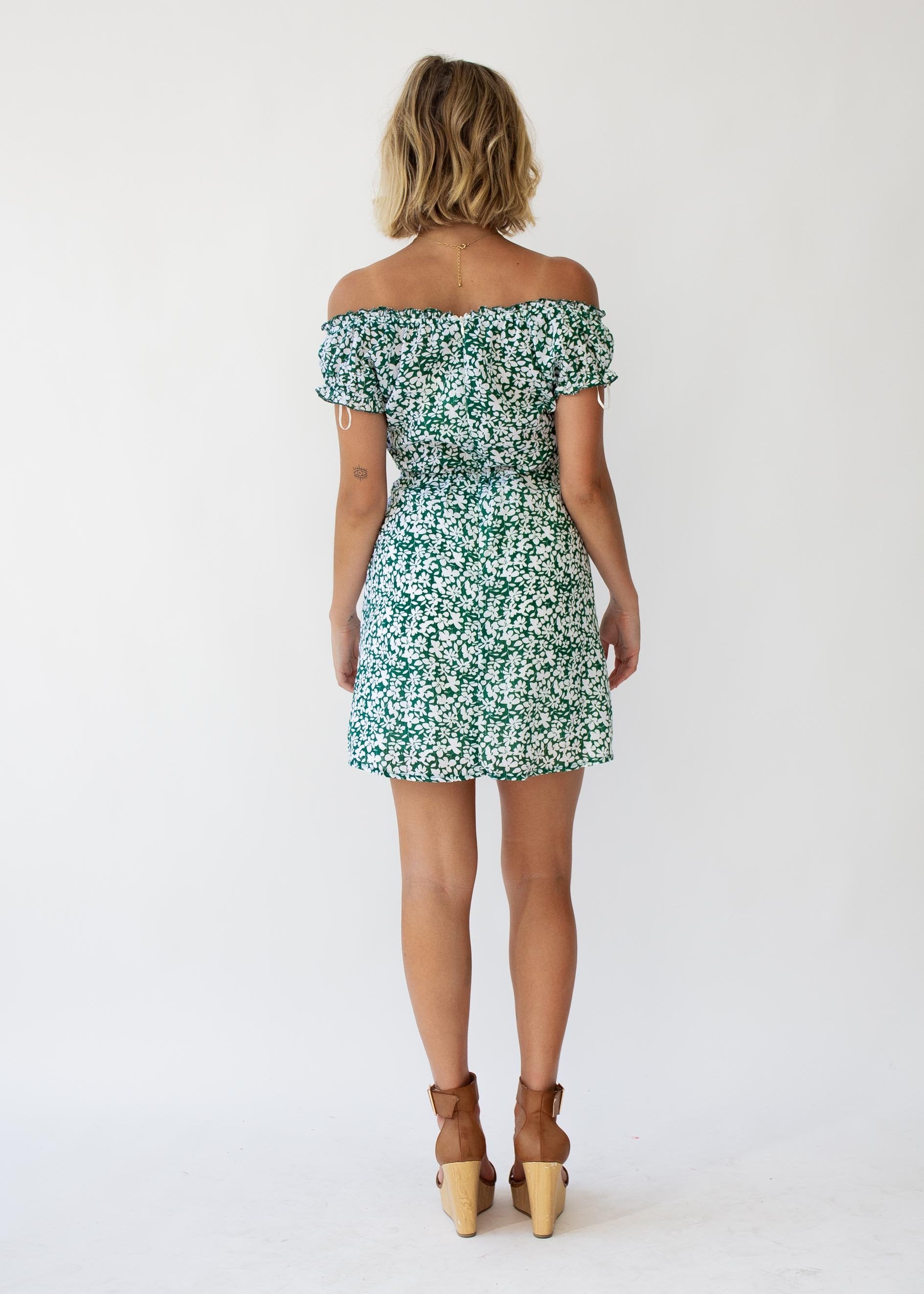Saskia Off-Shoulder Dress - Green Floral