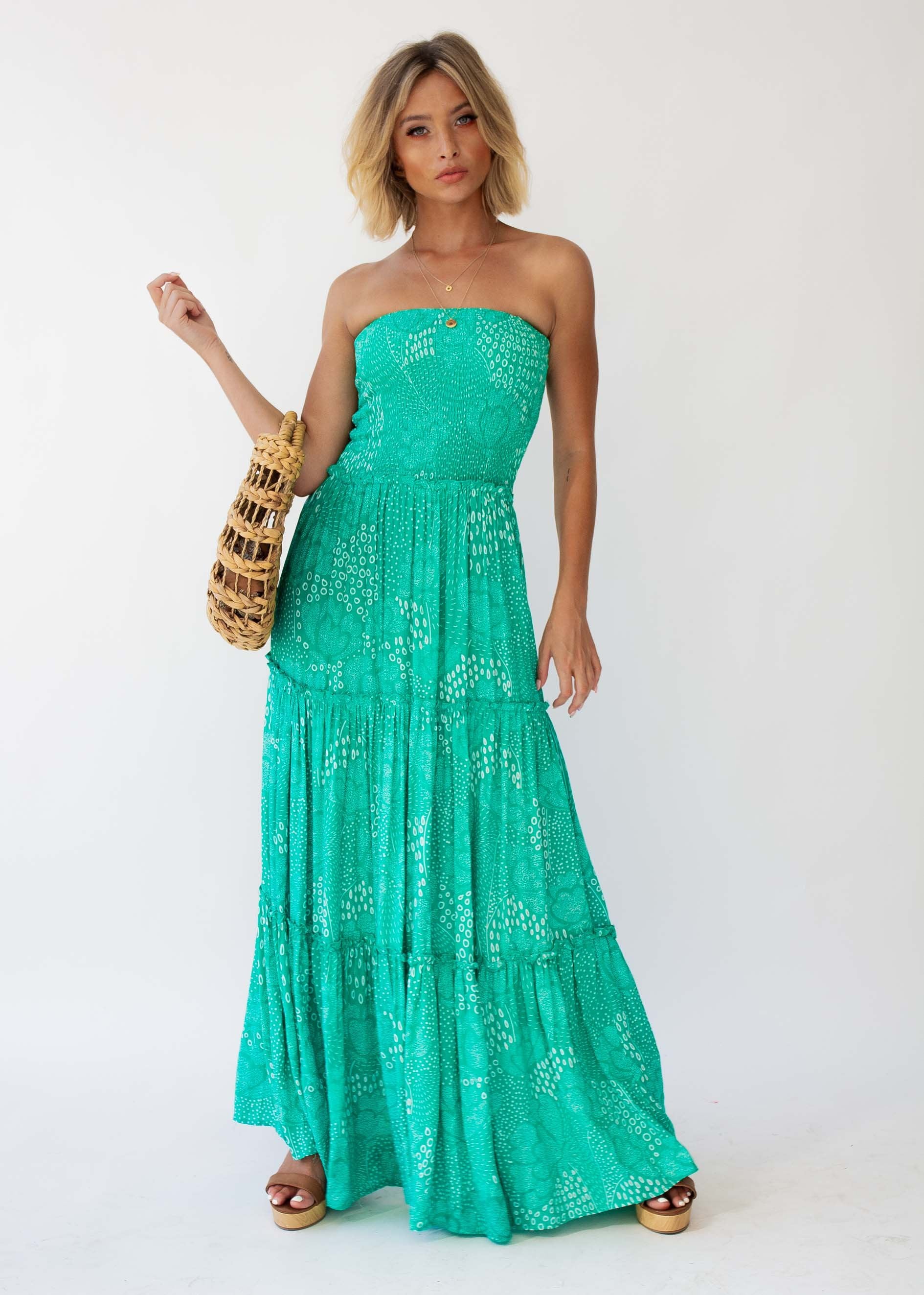 Indra Strapless Maxi Dress - Jade Twilight