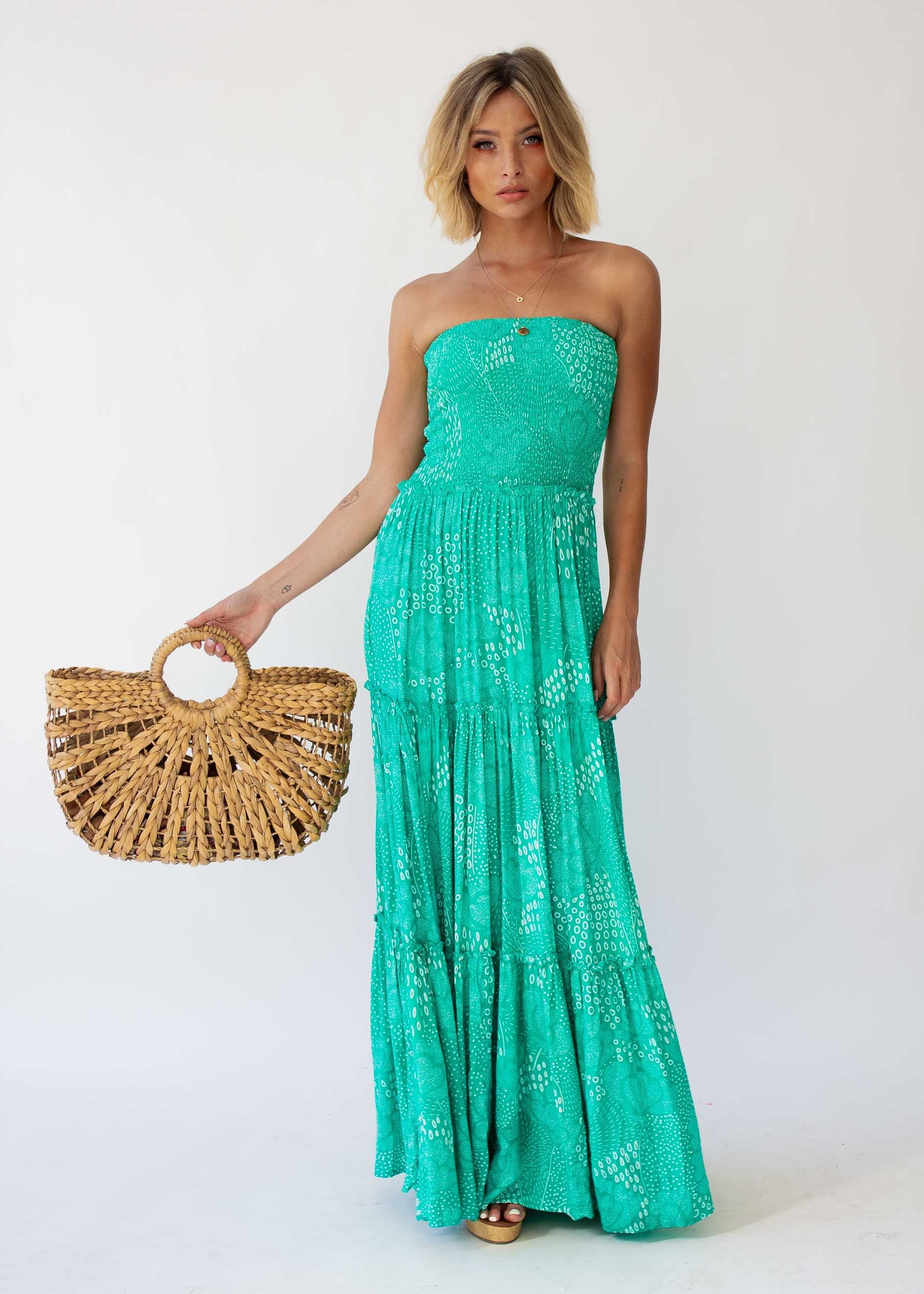 Indra Strapless Maxi Dress - Jade Twilight