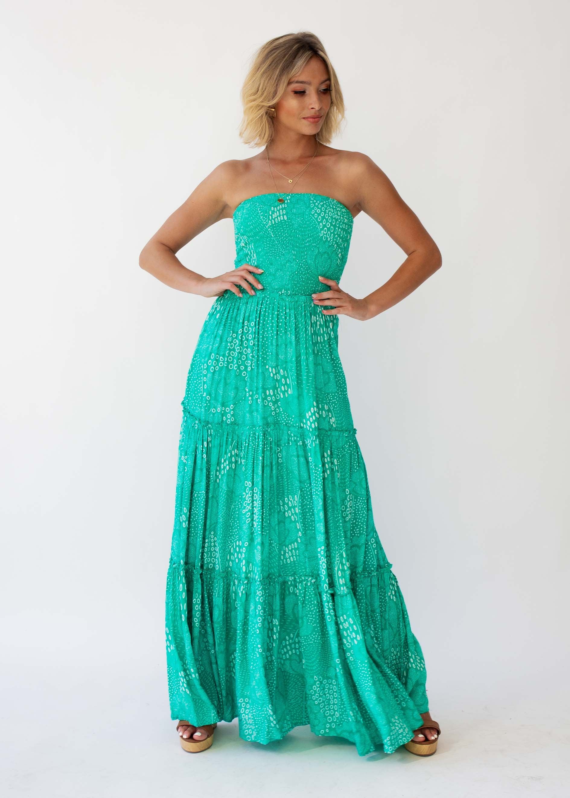 Indra Strapless Maxi Dress - Jade Twilight