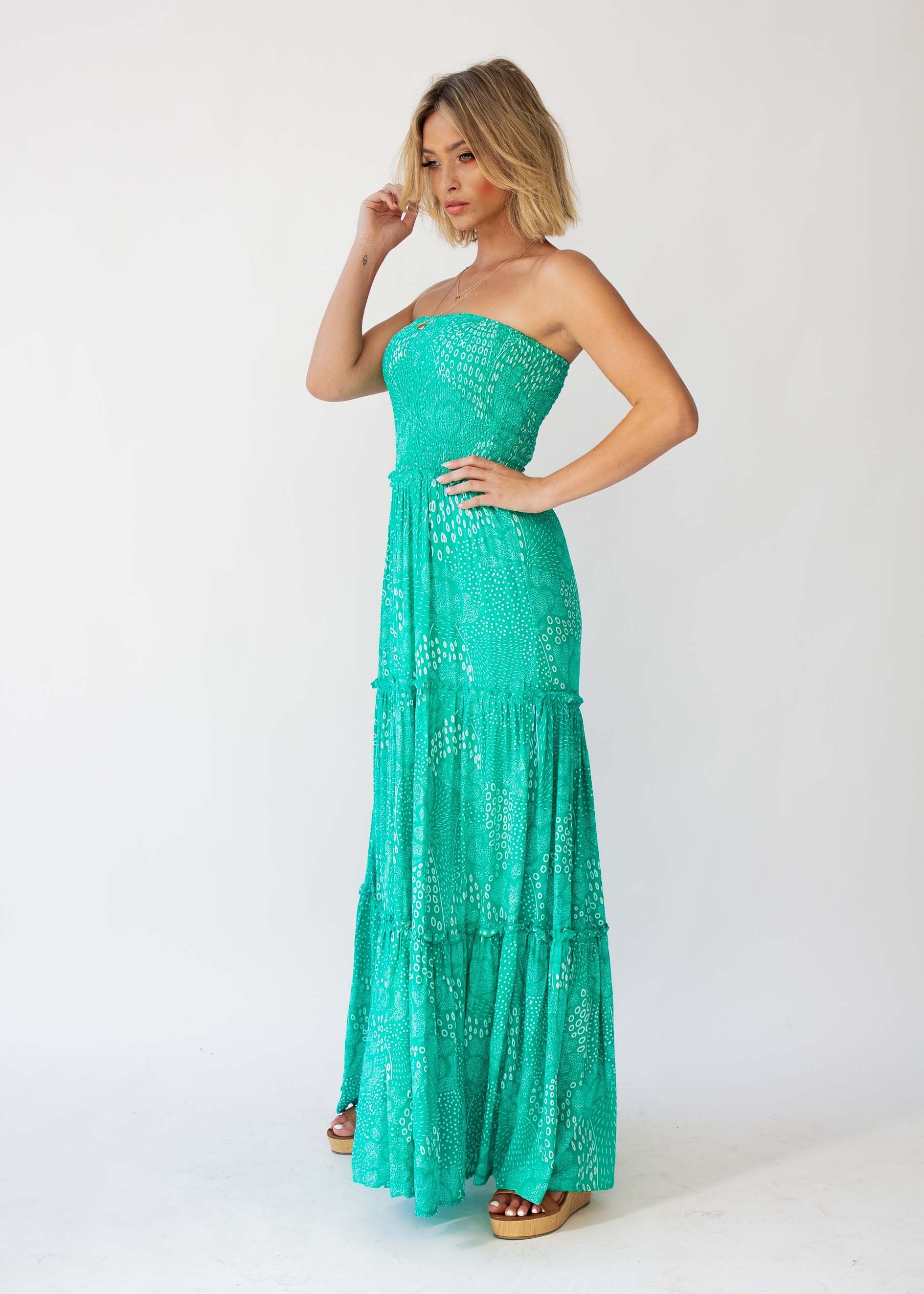 Indra Strapless Maxi Dress - Jade Twilight