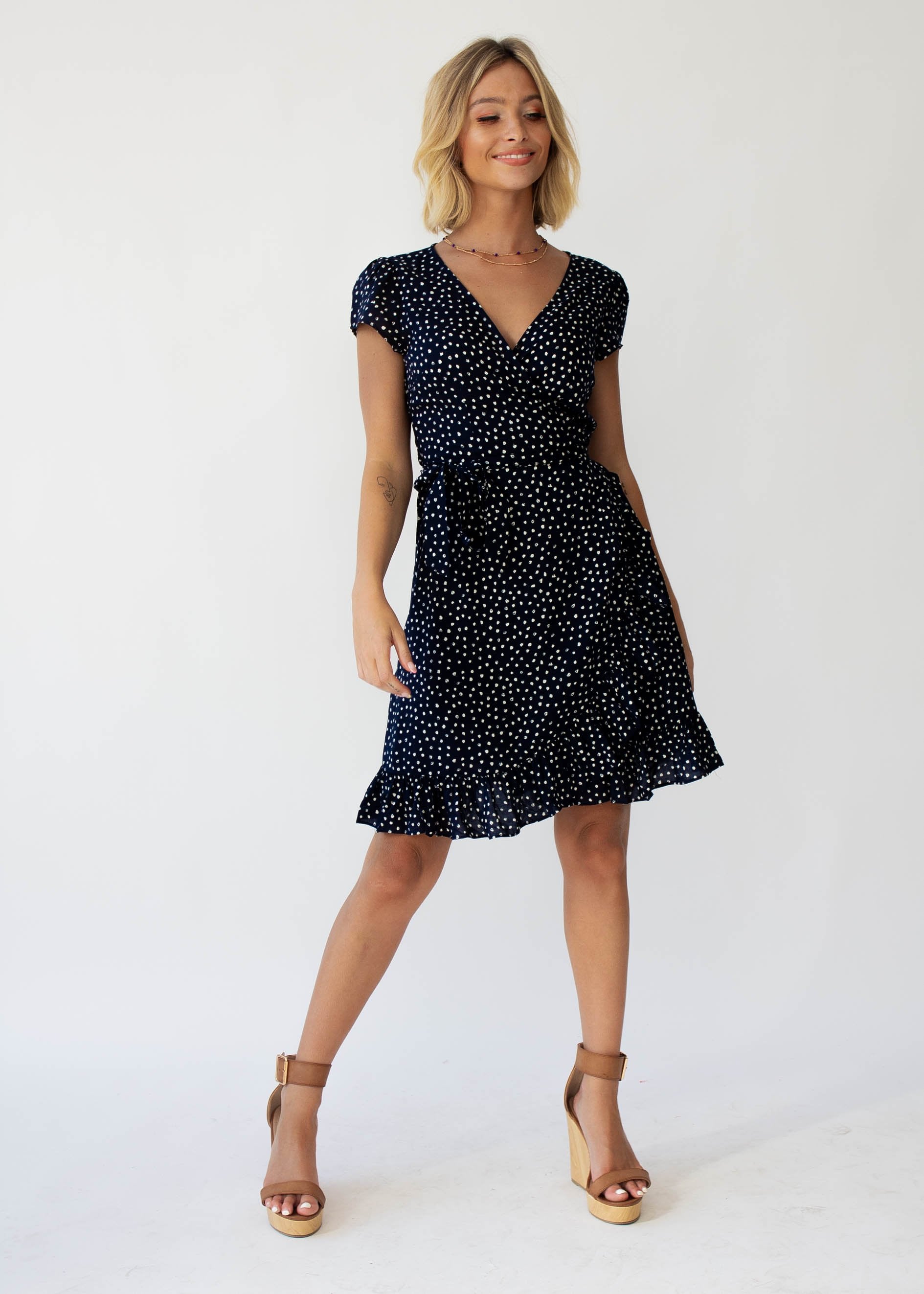 Total Eclipse Wrap Dress - Navy Dot