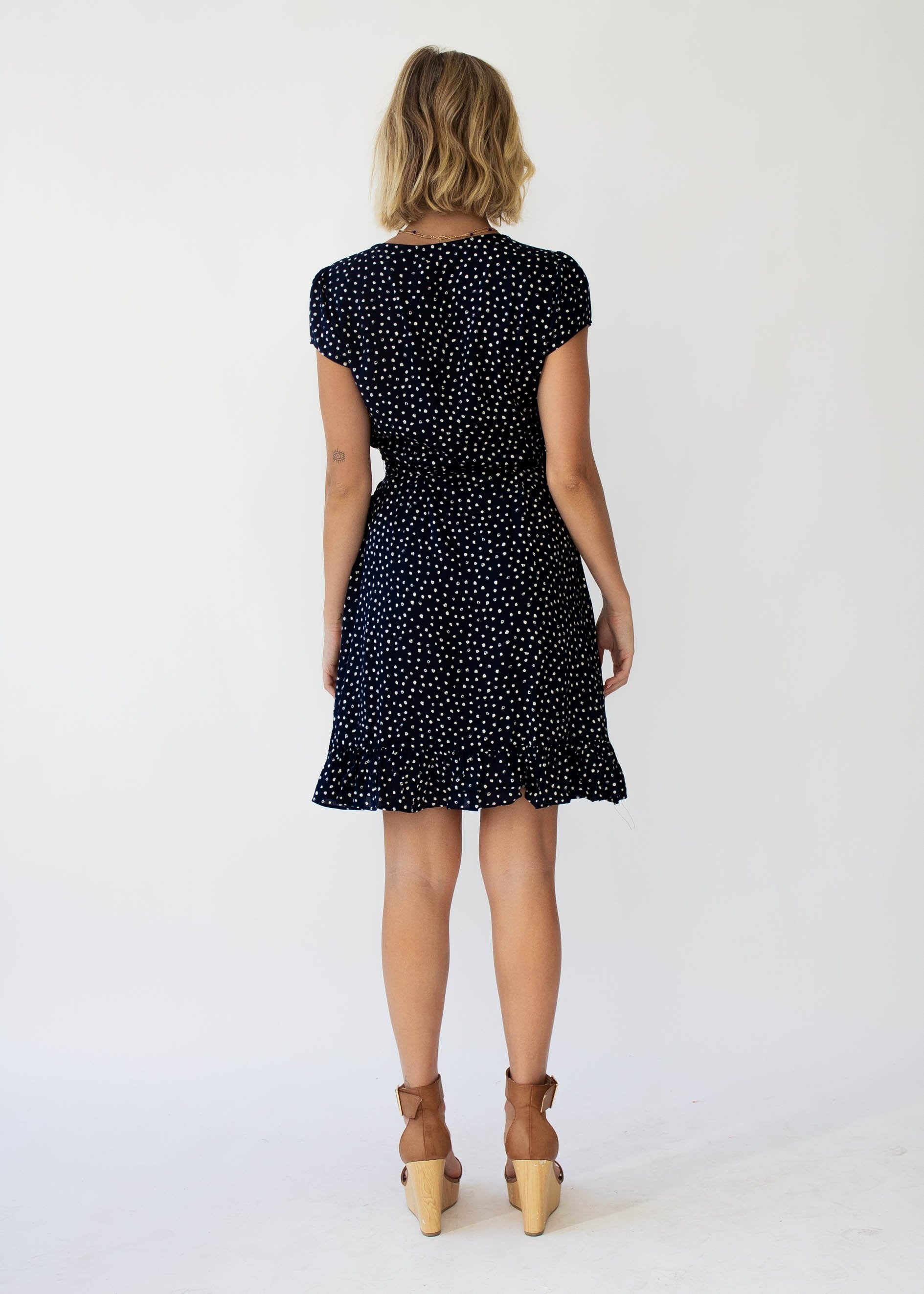 Total Eclipse Wrap Dress - Navy Dot