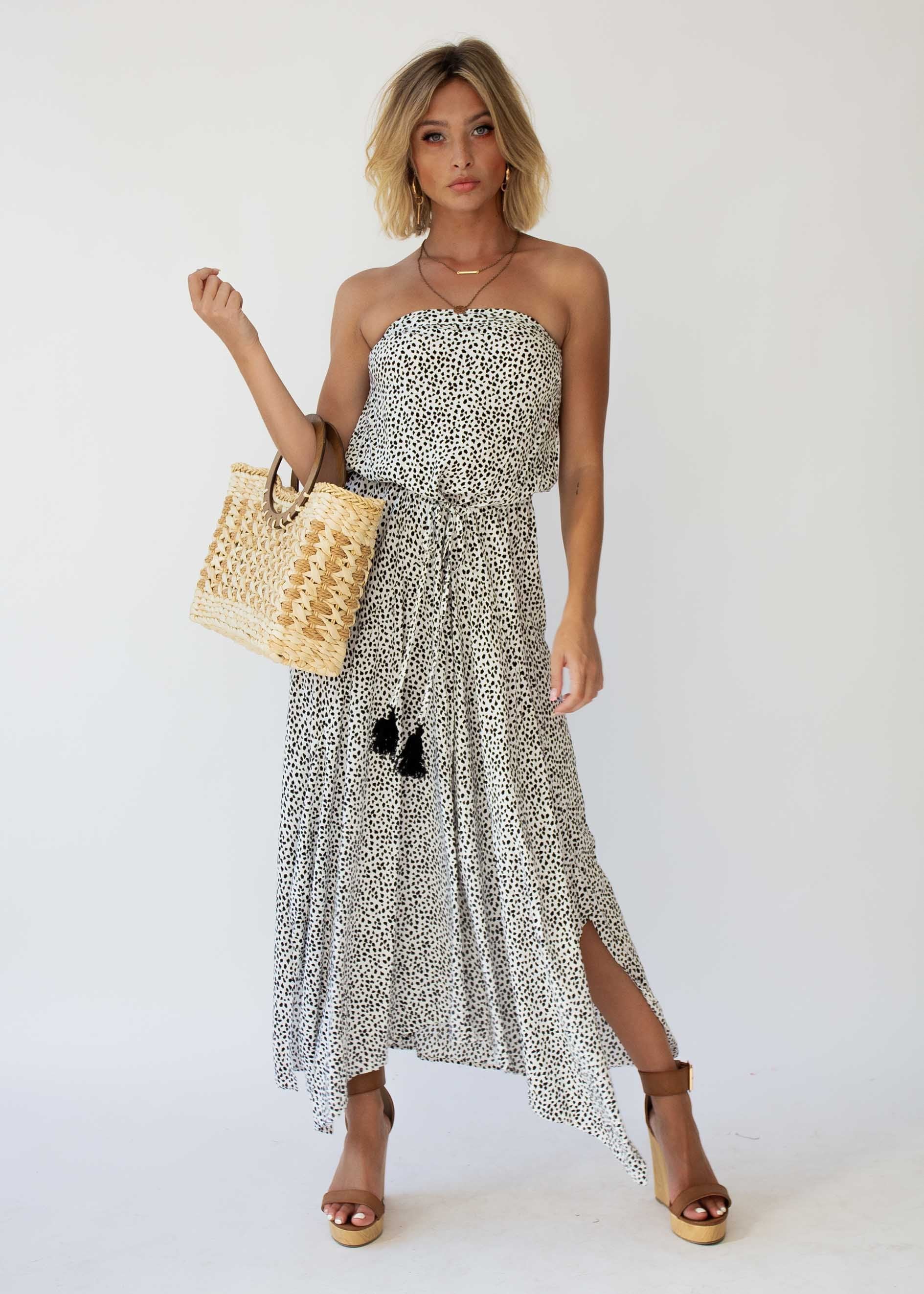 New Freedom Strapless Maxi Dress - White Spot