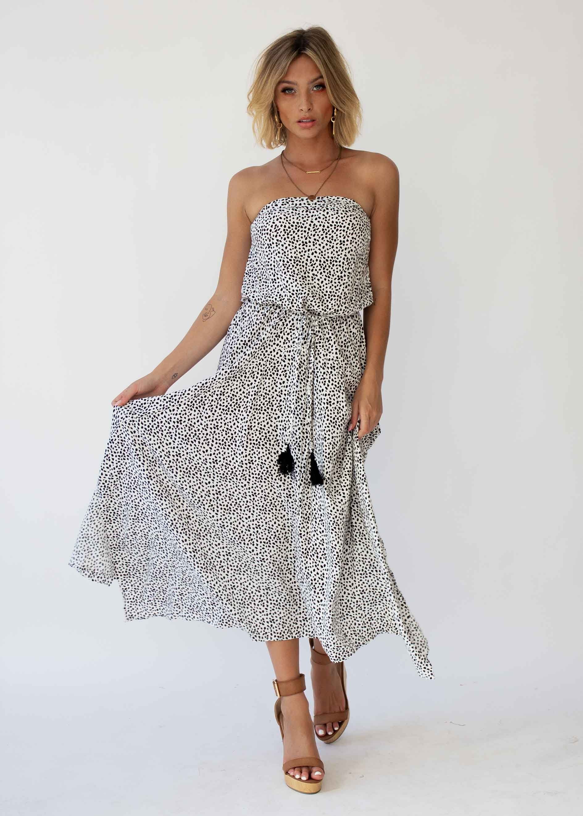 New Freedom Strapless Maxi Dress - White Spot