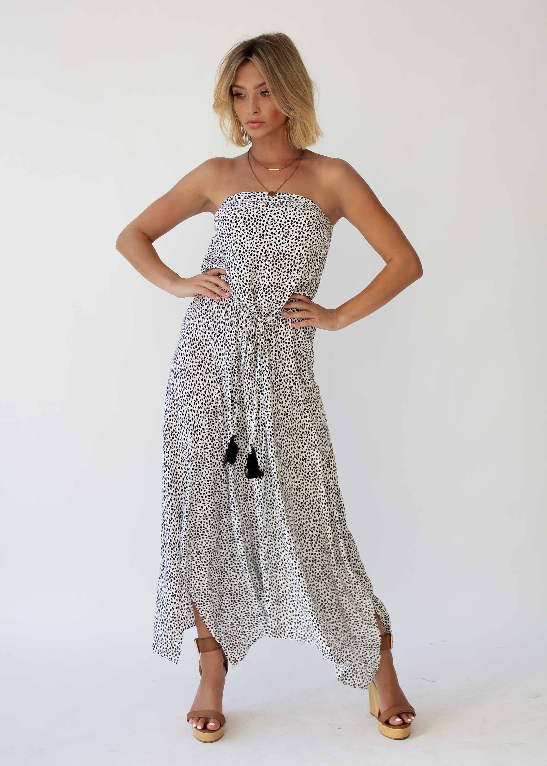 New Freedom Strapless Maxi Dress - White Spot