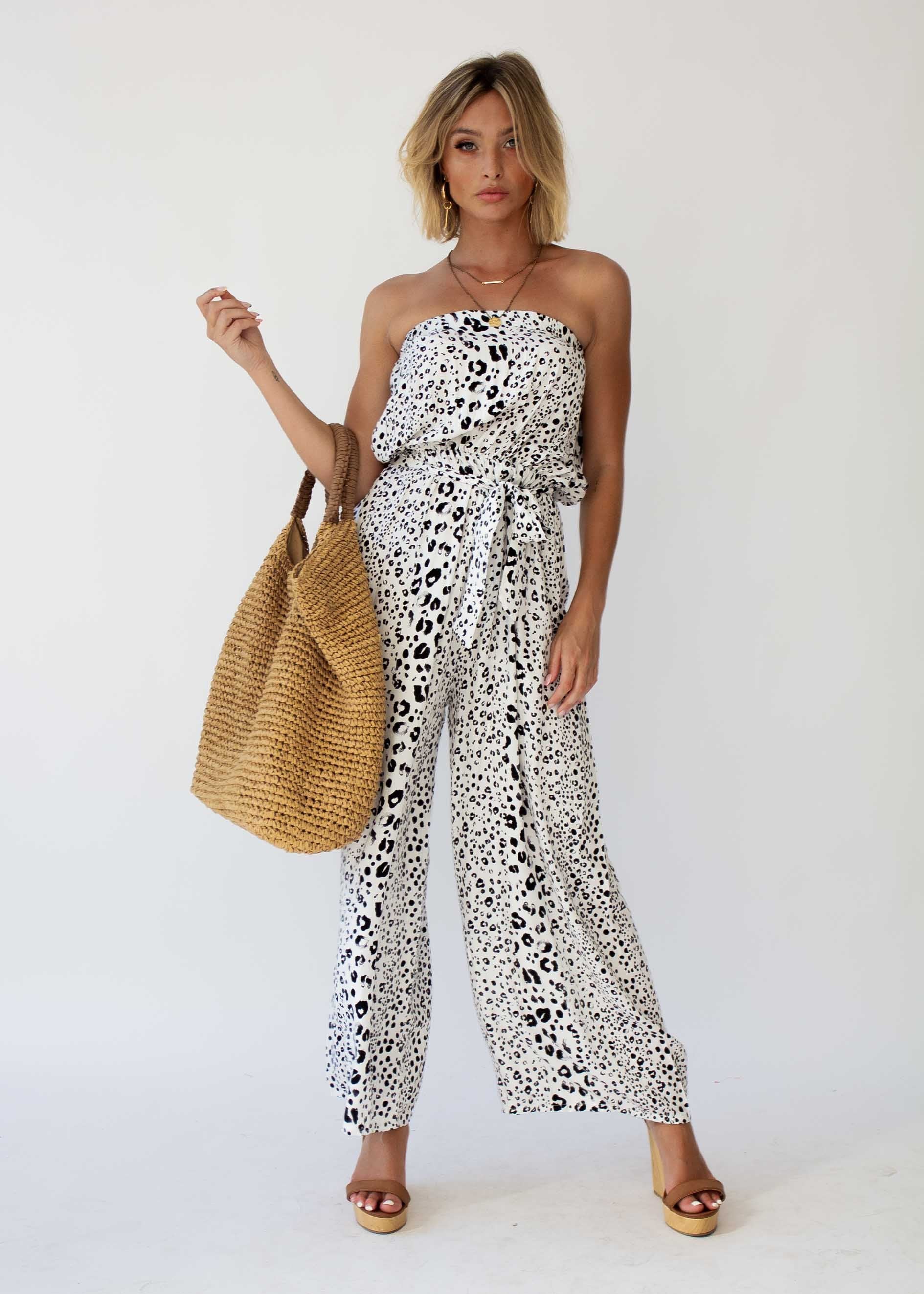 Dream Big Strapless Pantsuit - Snow Leopard