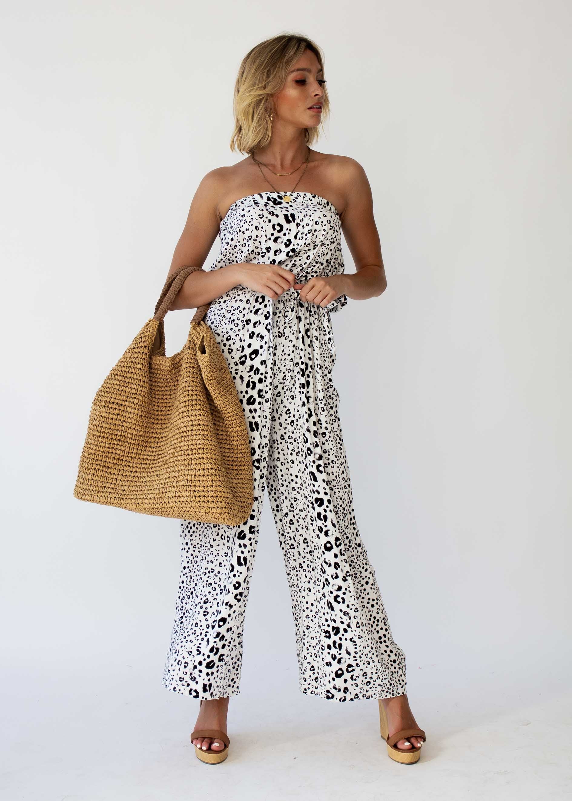 Dream Big Strapless Pantsuit - Snow Leopard
