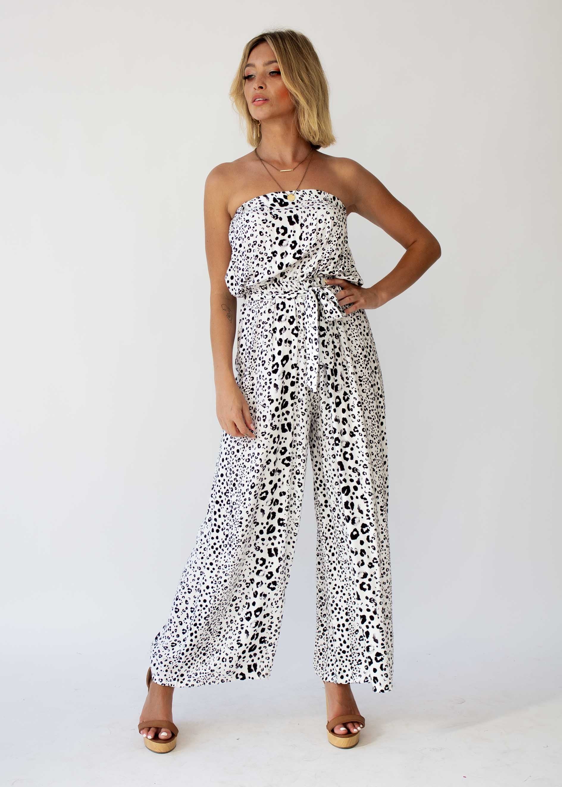 Dream Big Strapless Pantsuit - Snow Leopard