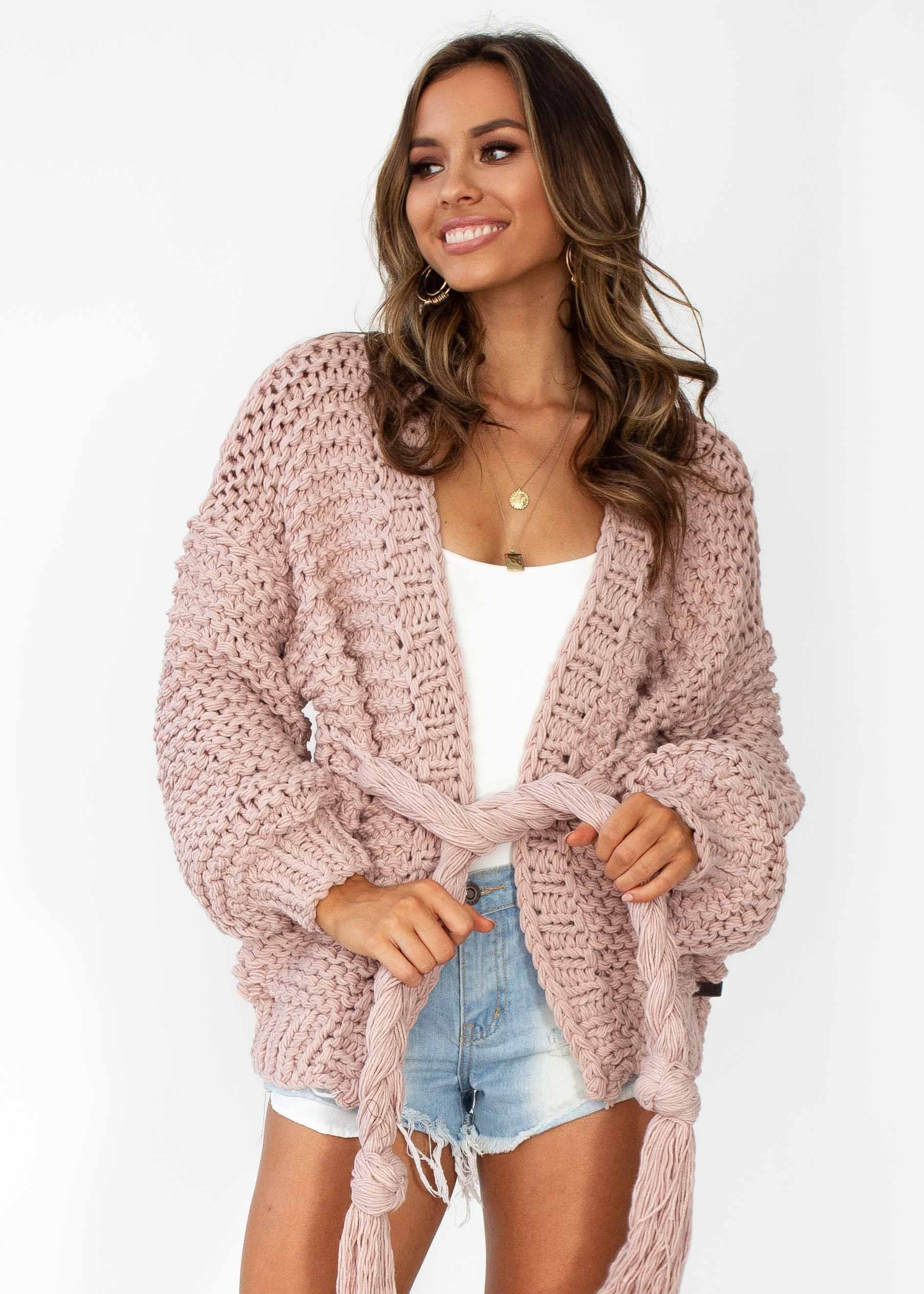 Riley Chunky Knit Cardi - Blush
