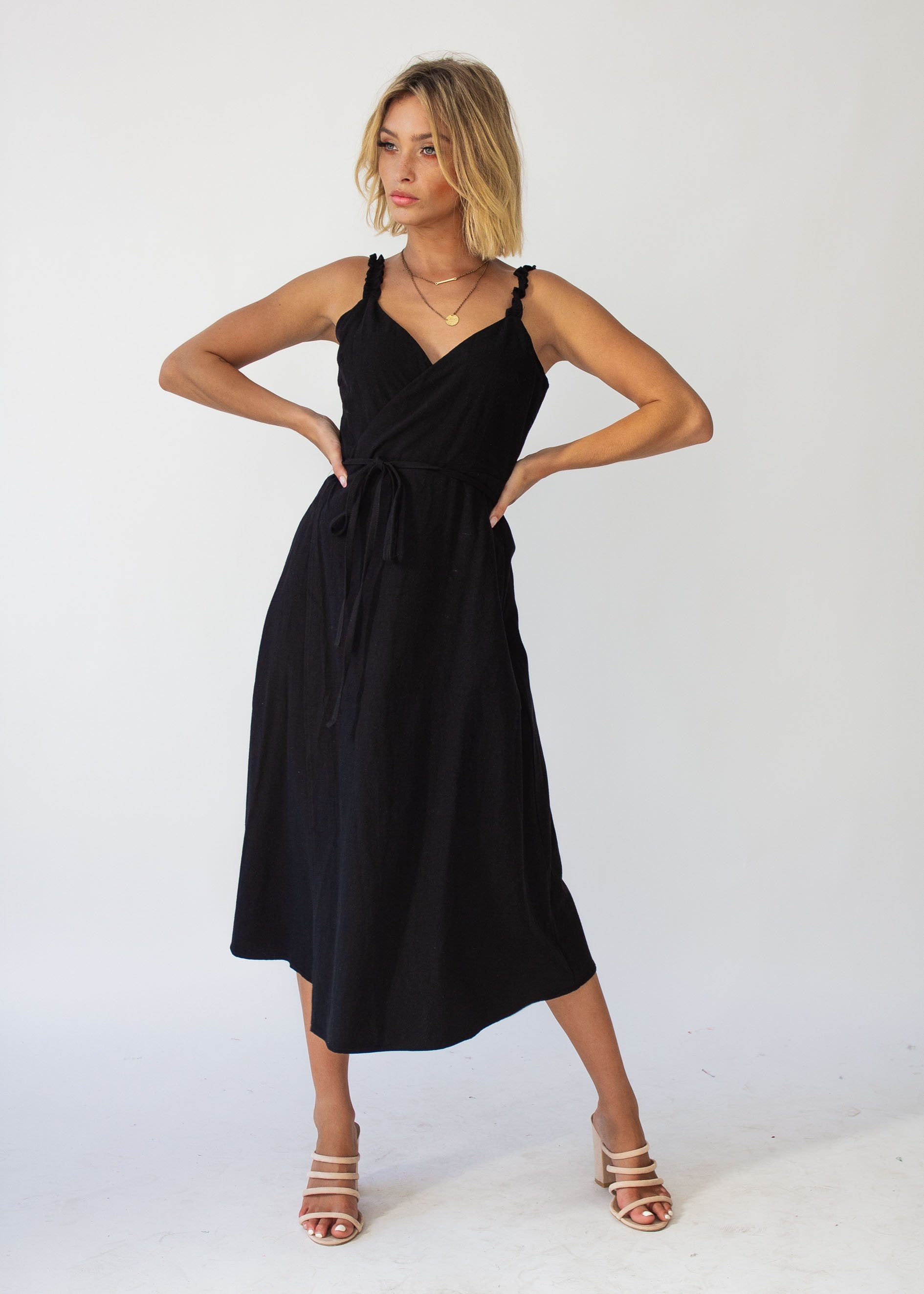 Salt Breeze Wrap Midi Dress - Black