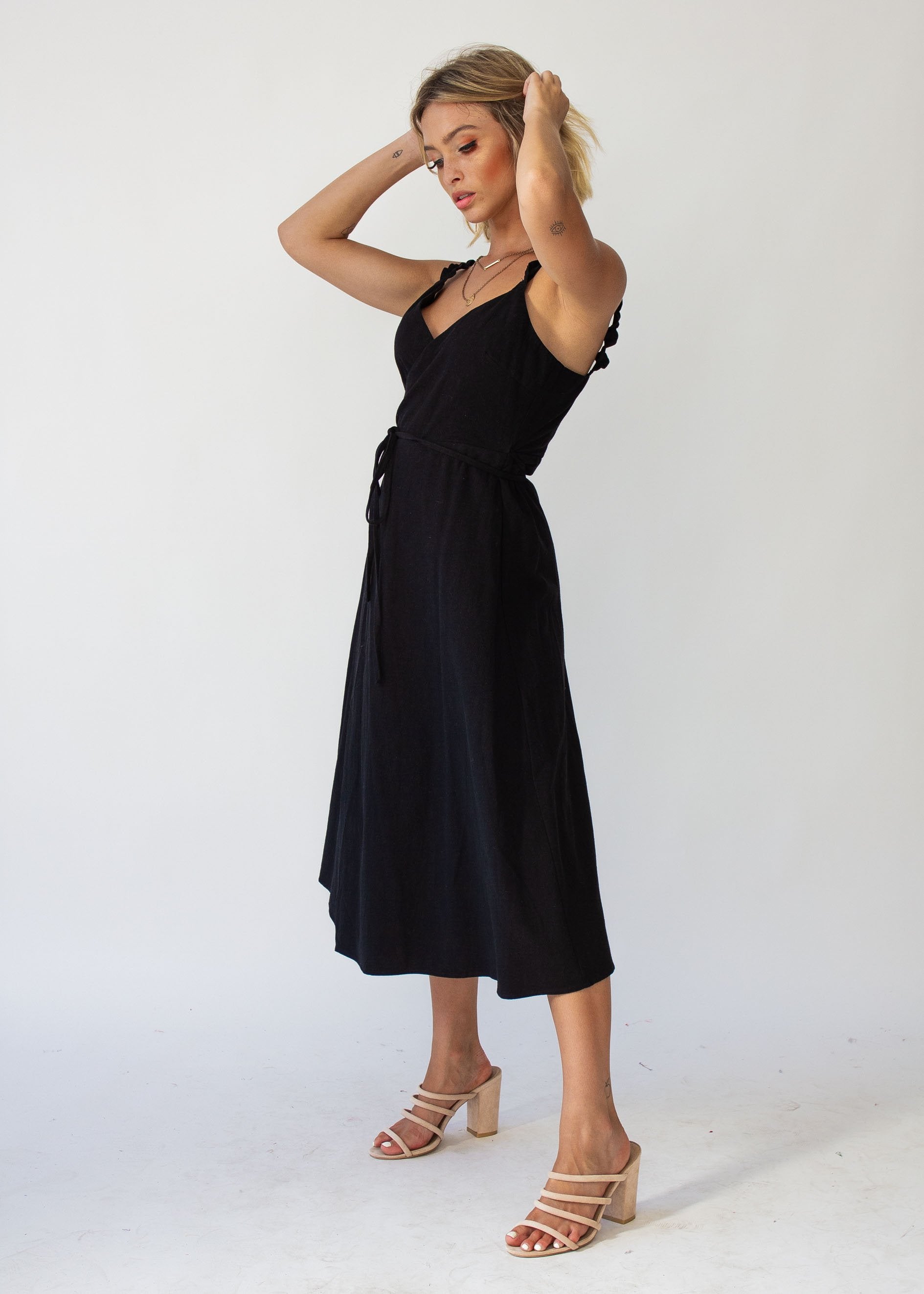 Salt Breeze Wrap Midi Dress - Black