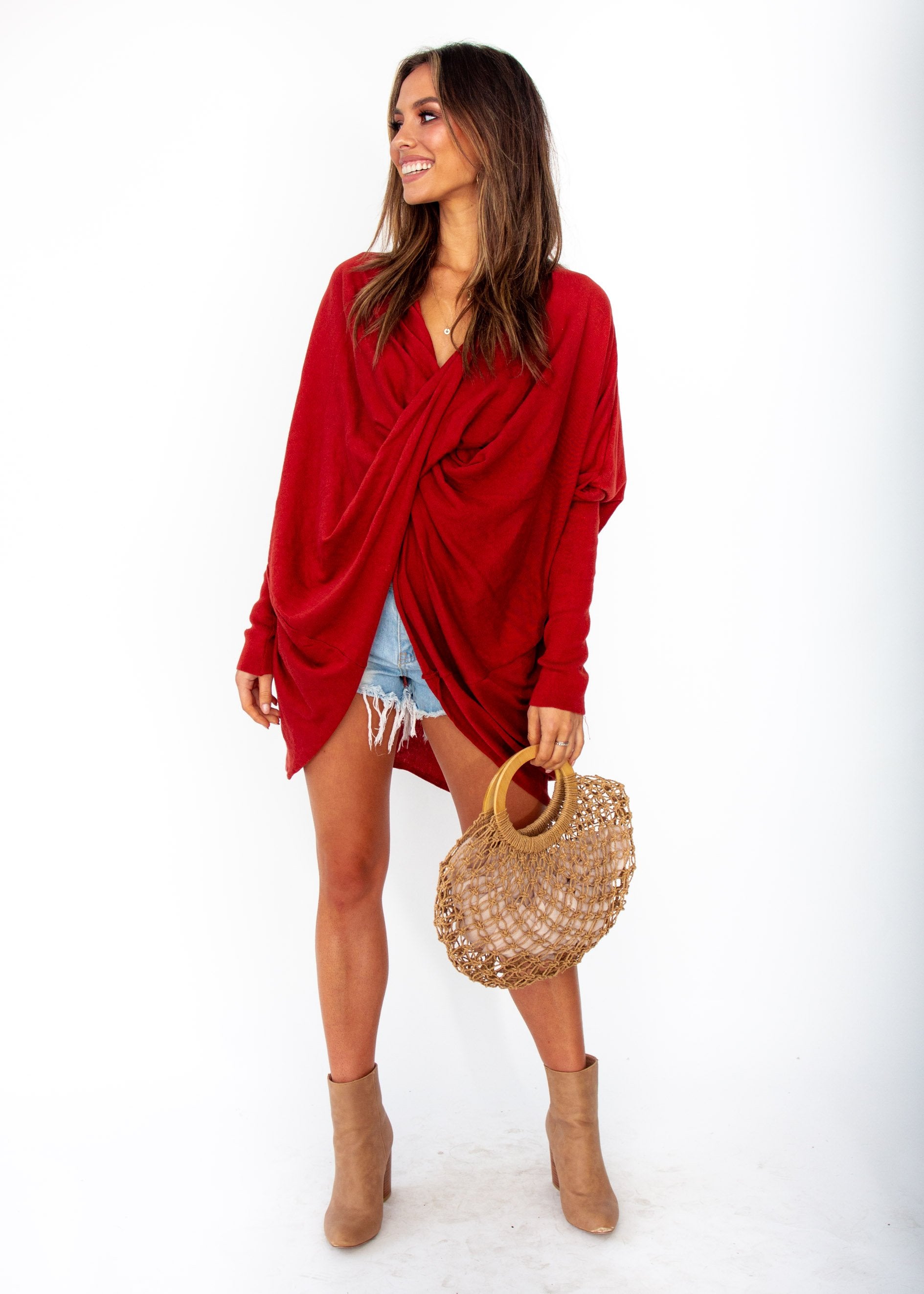 Women's Daytona Twist Knit Top - Rust