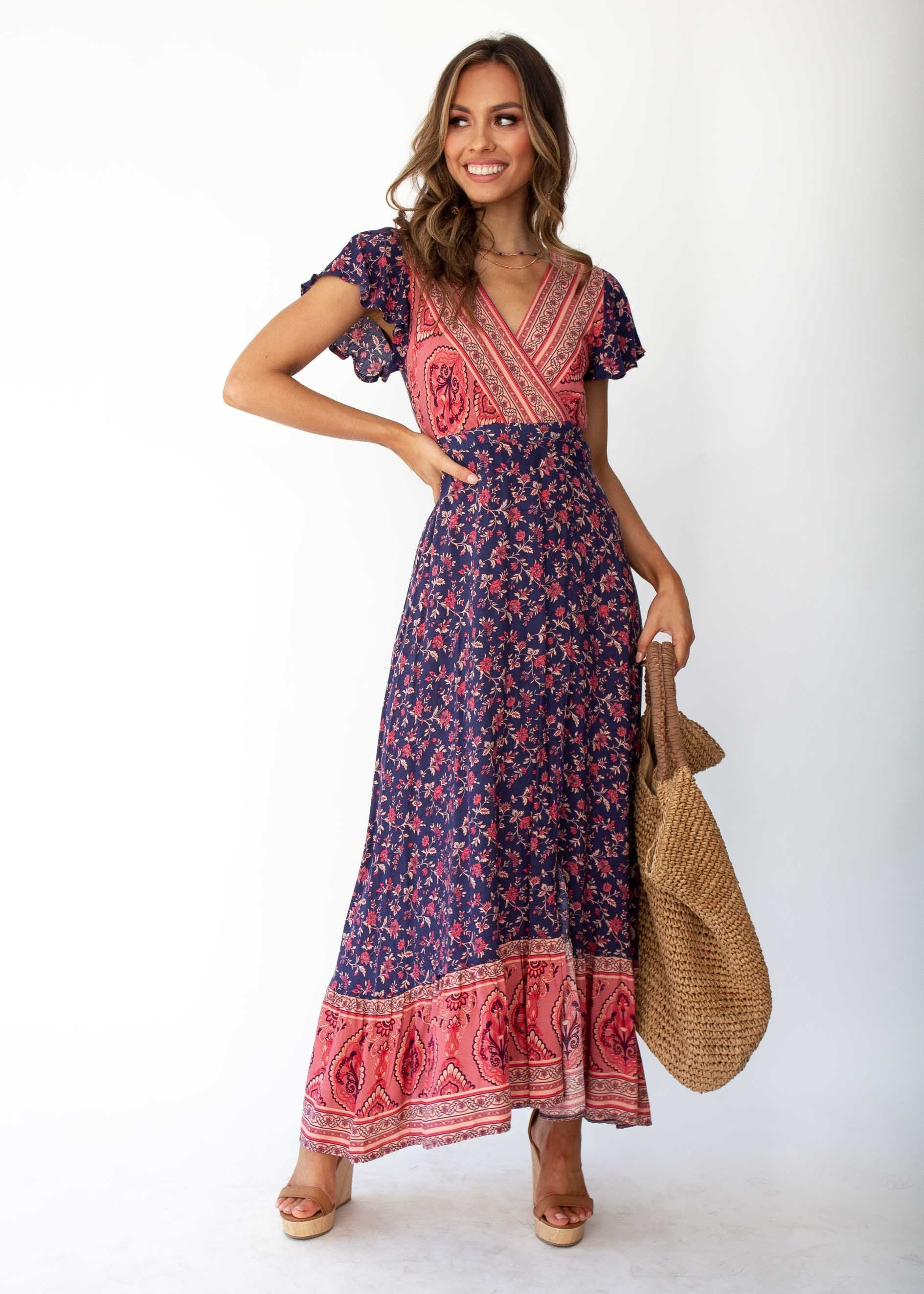 Mackenzie Wrap Maxi Dress - Navy Floral