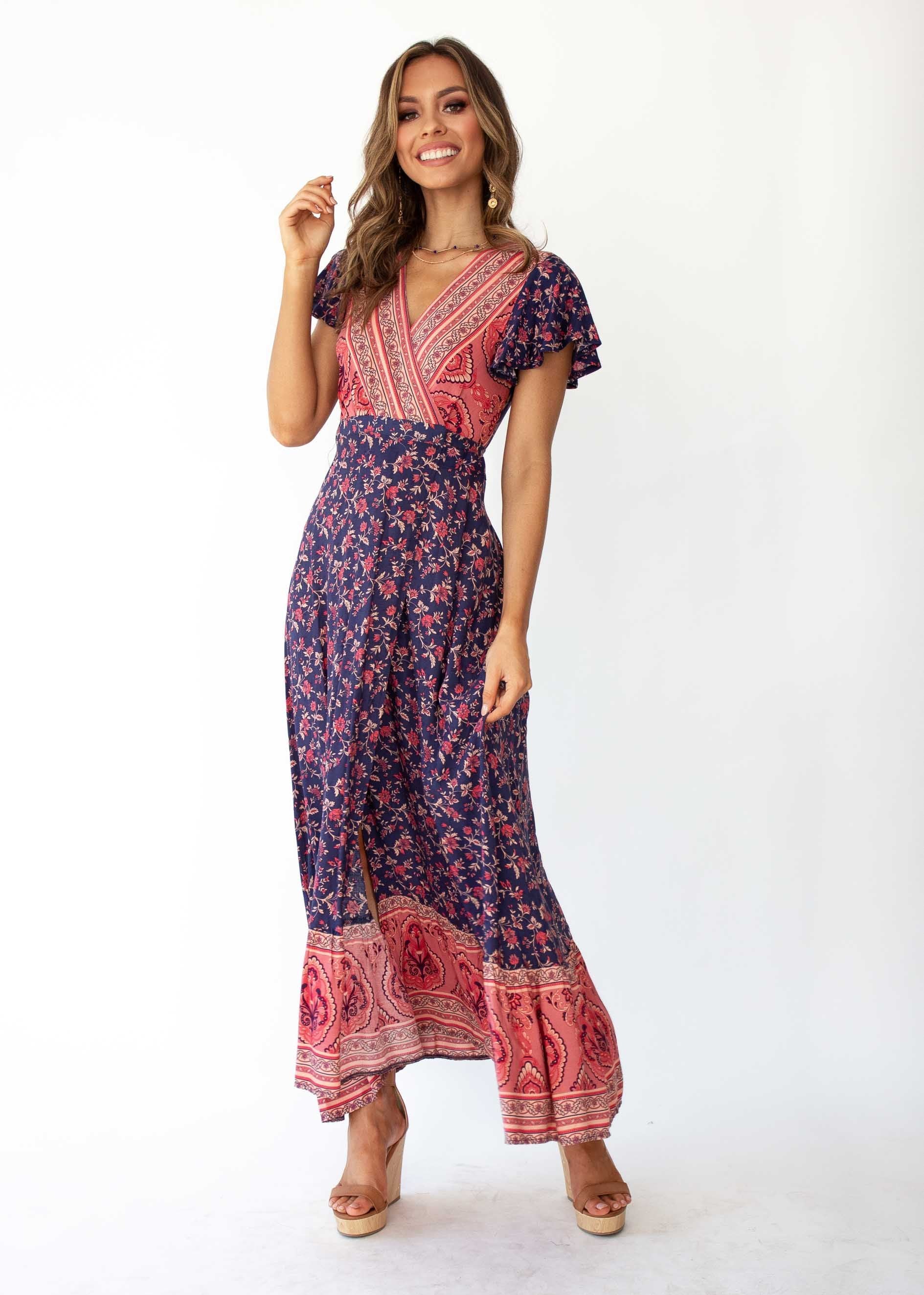 Mackenzie Wrap Maxi Dress - Navy Floral