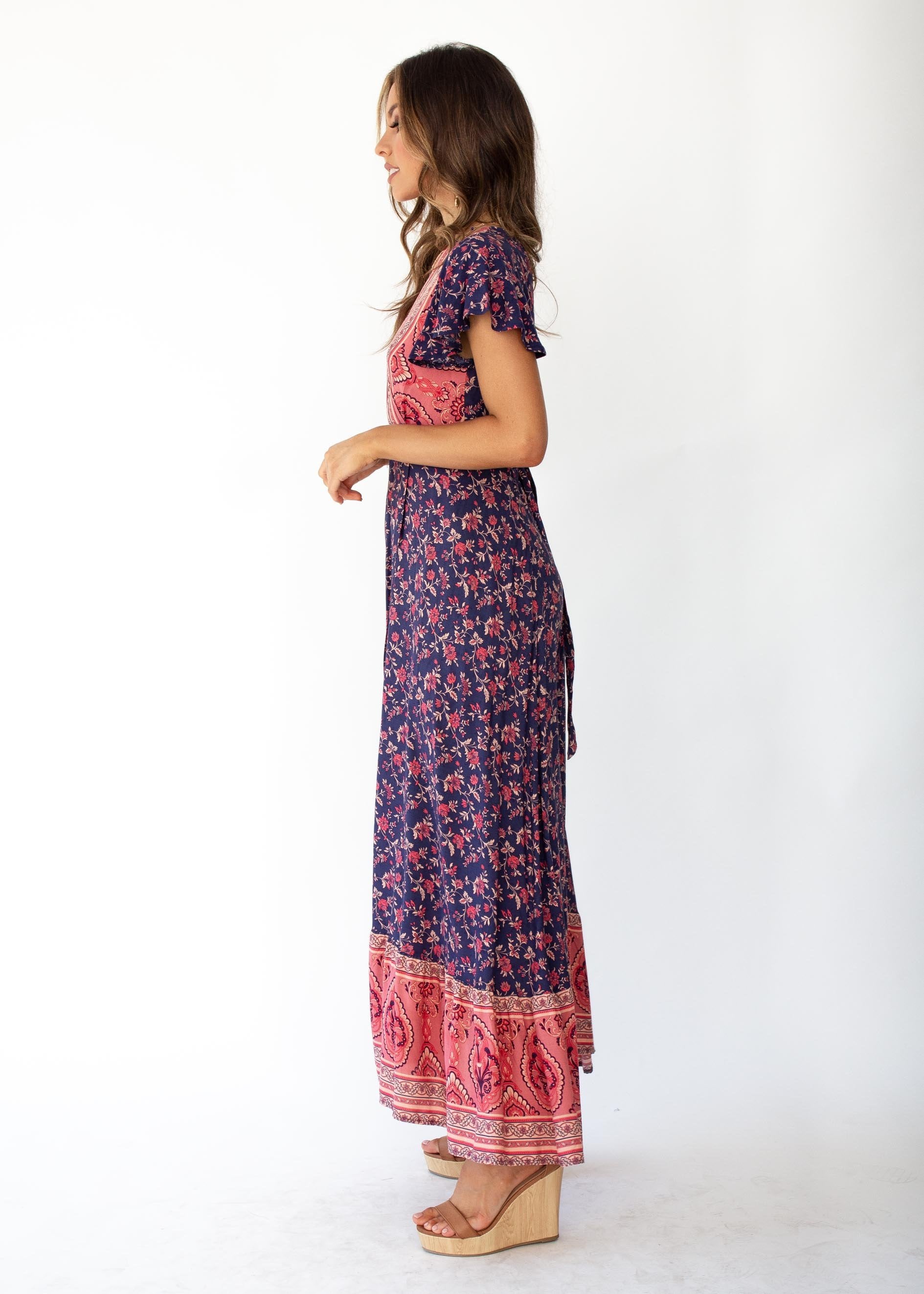 Mackenzie Wrap Maxi Dress - Navy Floral