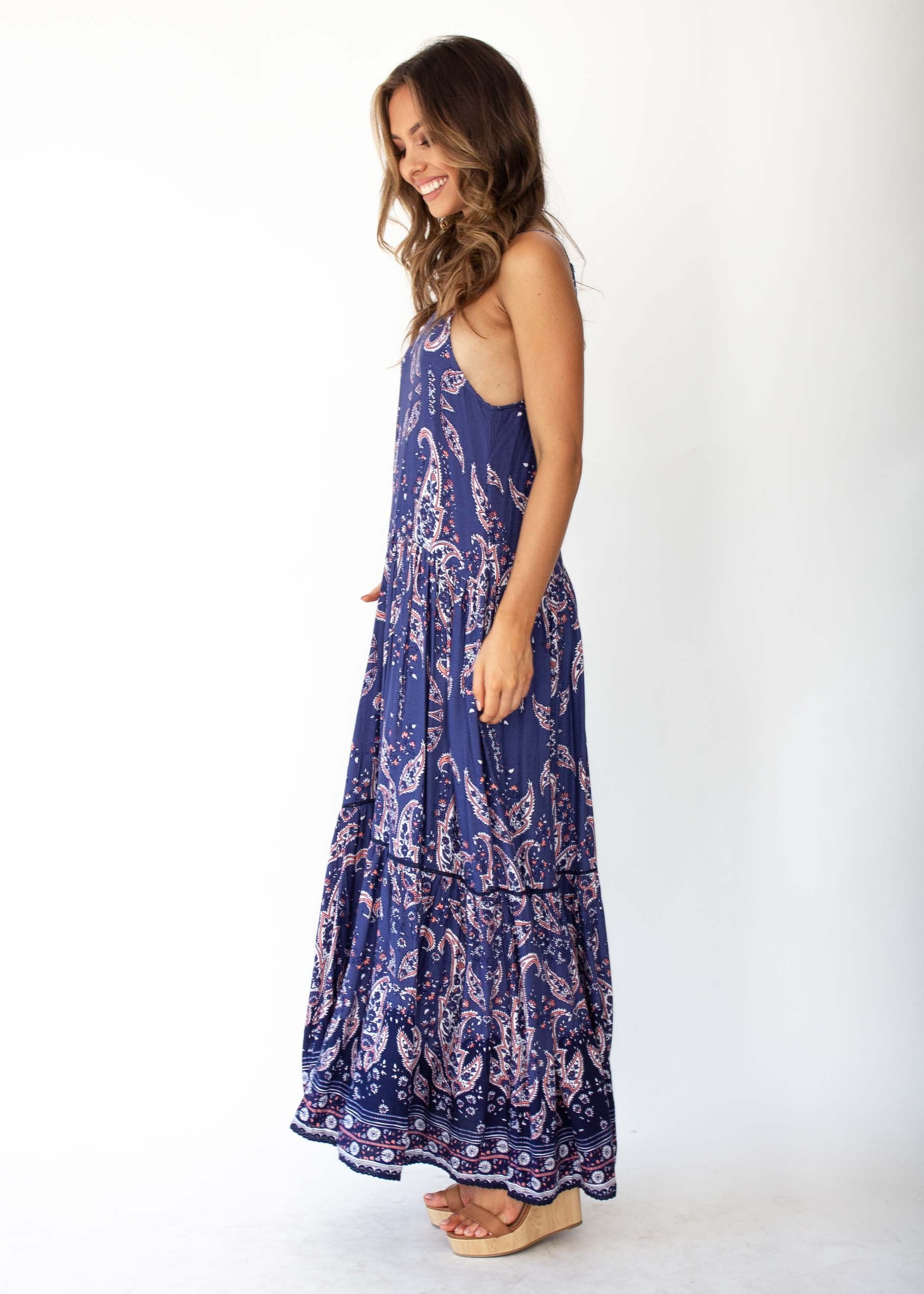Amira Maxi Dress - Navy Paisley