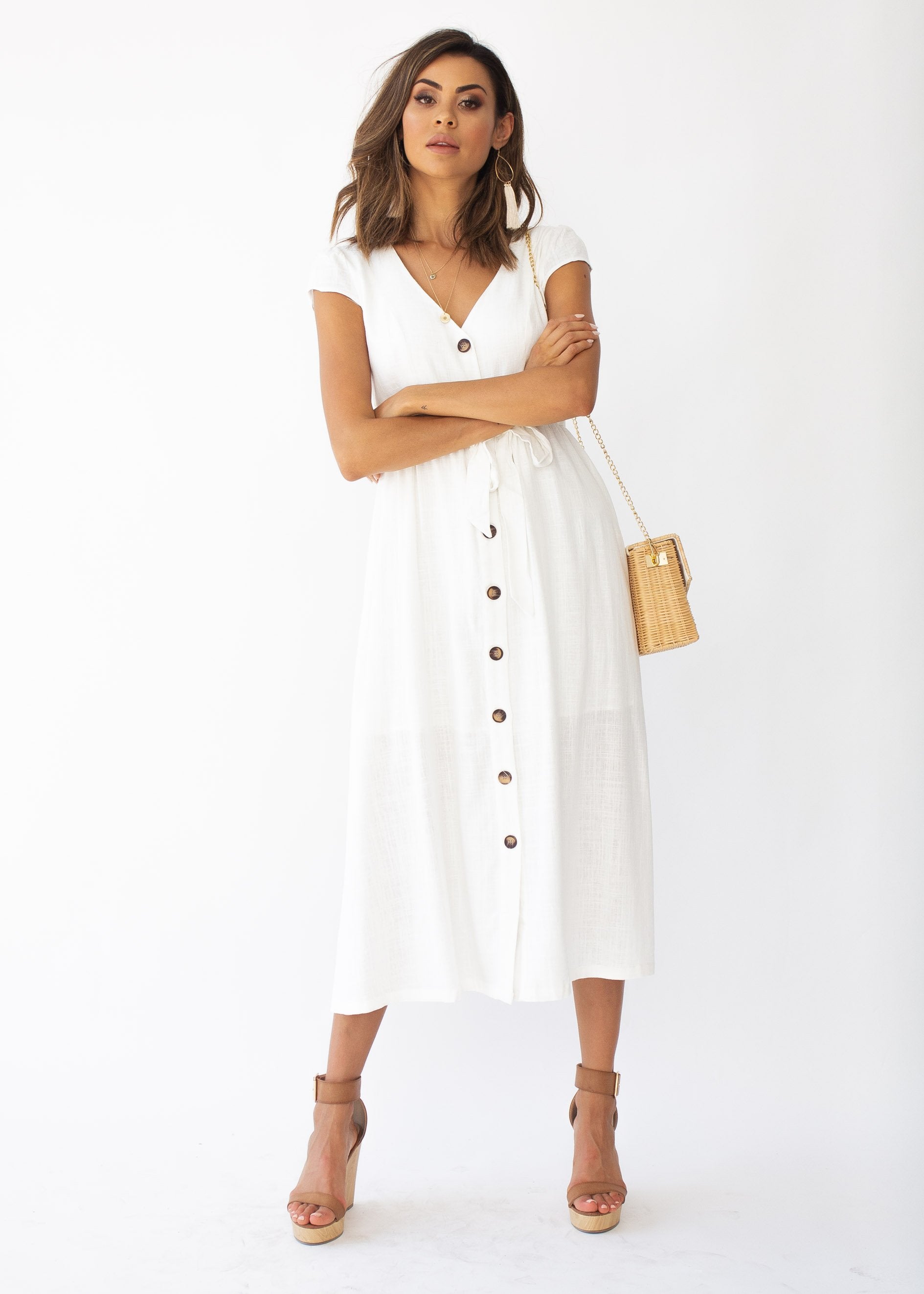 Bourdeaux Midi Dress - White