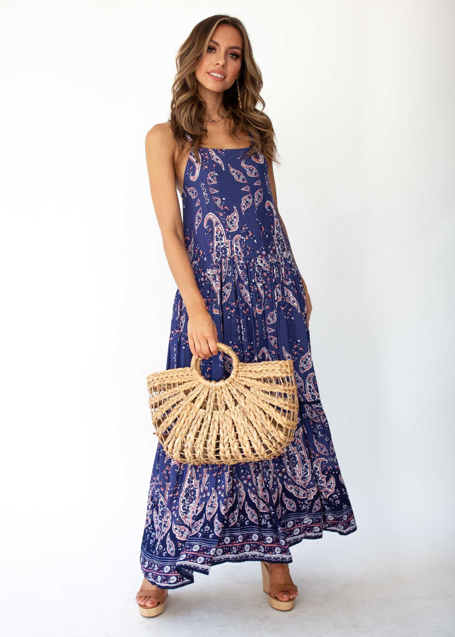 Amira Maxi Dress - Navy Paisley